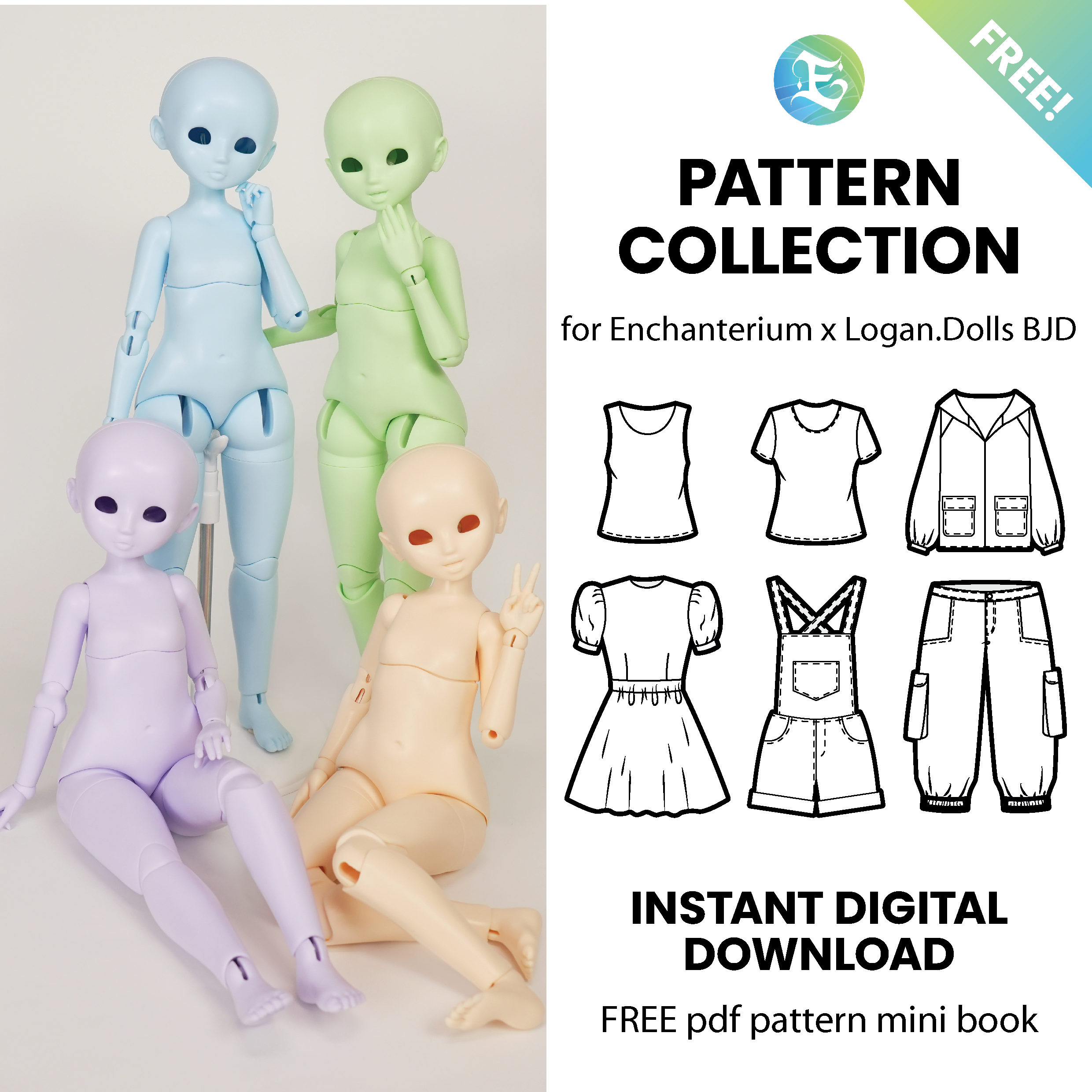 Enchanterium x Logan.Dolls BJD sewing pattern collection
