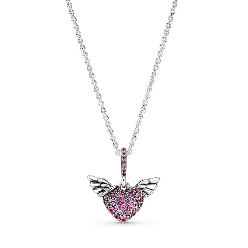Pave Heart and Angel Wings Necklace - Final Sale