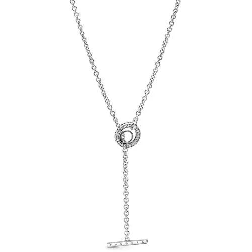 Pave Circle Logo T-Bar Necklace - Final Sale