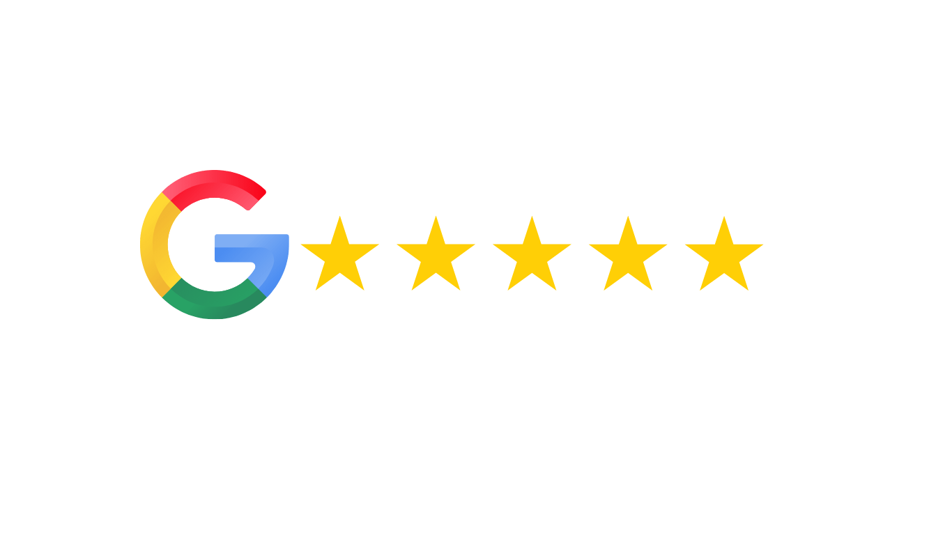 Google logo with five gold stars indicating a five-star rating.