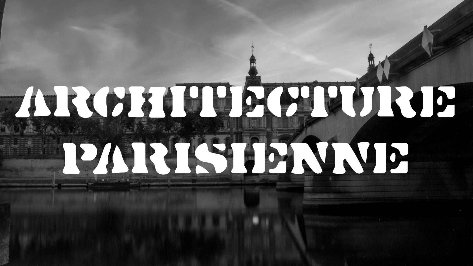 Bannière de la collection Architecture parisienne avec vue sur le Palais du Louvre et le pont du Carrousel en noir et blanc - Photo Théo Castillon
