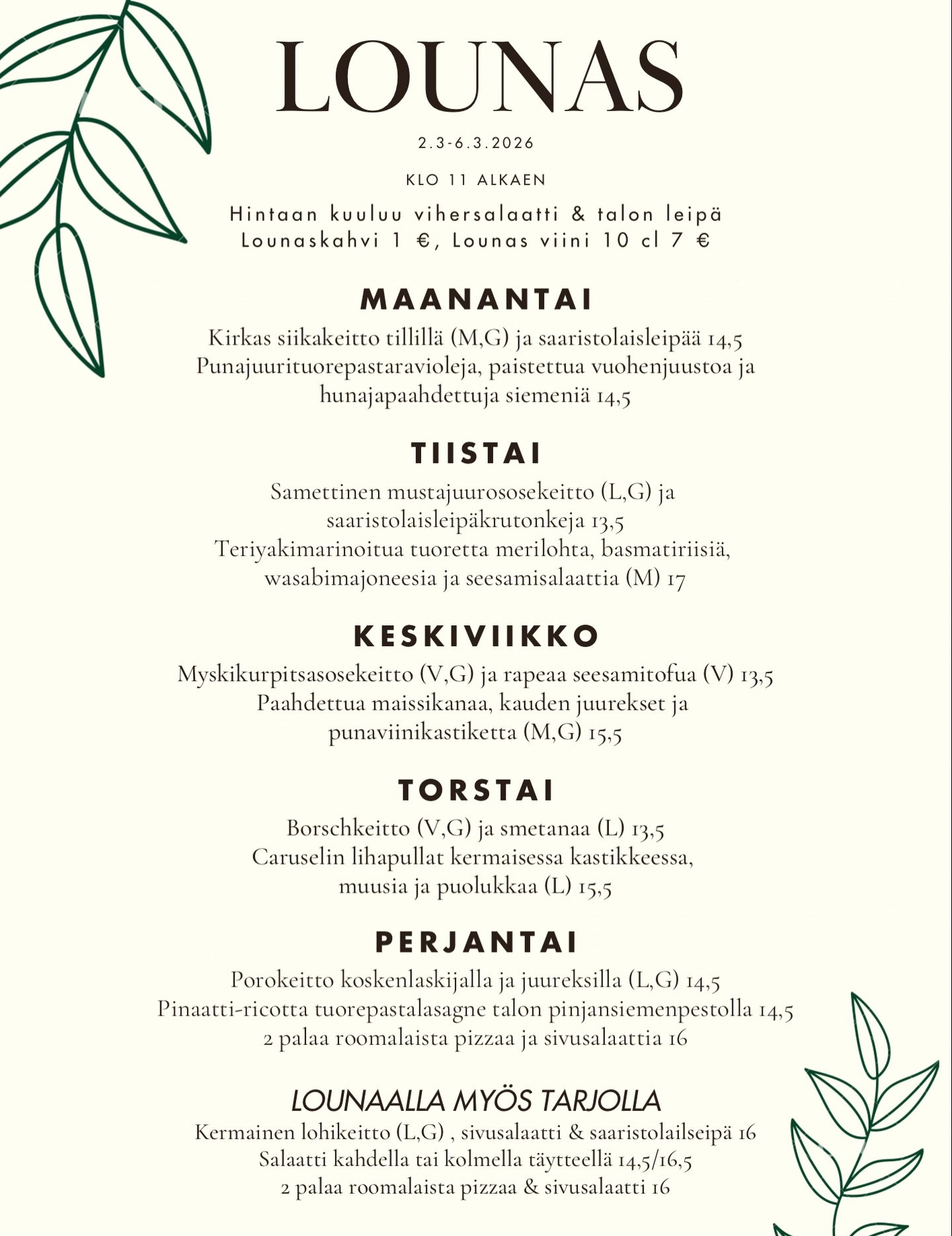 Maaliskuun eka lounasviikkoa starttaa nyt🌷