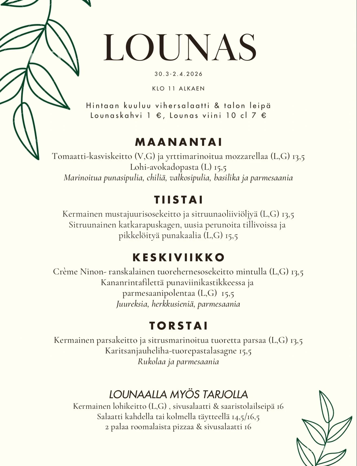 P&auml;&auml;si&auml;isviikko on jo t&auml;&auml;ll&auml;🍋☀️🌻🐣

Meid&auml;n herkullinen p&auml;&auml;si&auml;islounas on nyt julkaistu- luvassa kauden parhaita makuja, kev&auml;isi&auml; raaka-aineita ja tietenkin ripaus p&auml;&auml;si&auml;istun