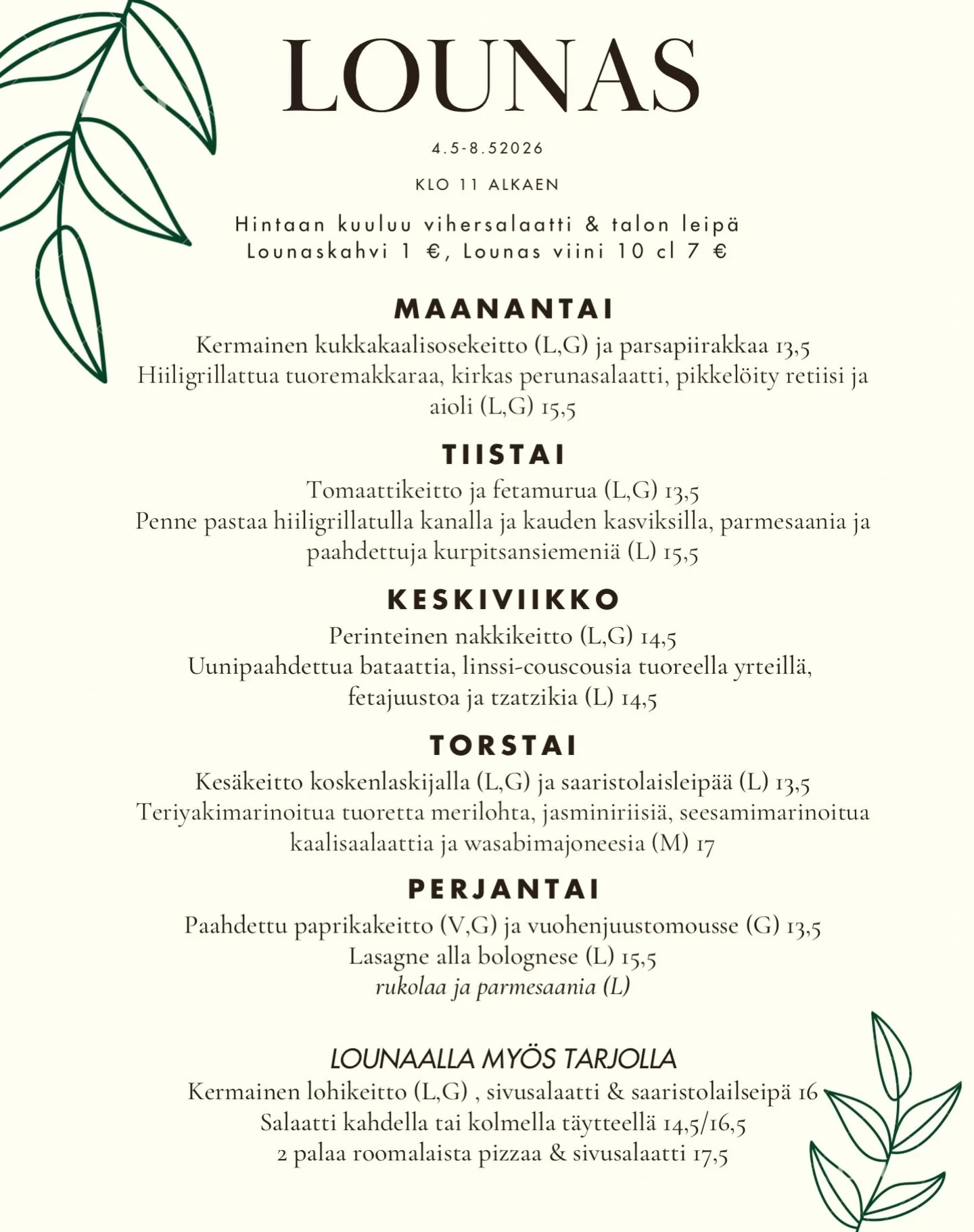 Kev&auml;tt&auml; lautasella- tule nauttimaan lounaasta arkip&auml;ivisin❣️
