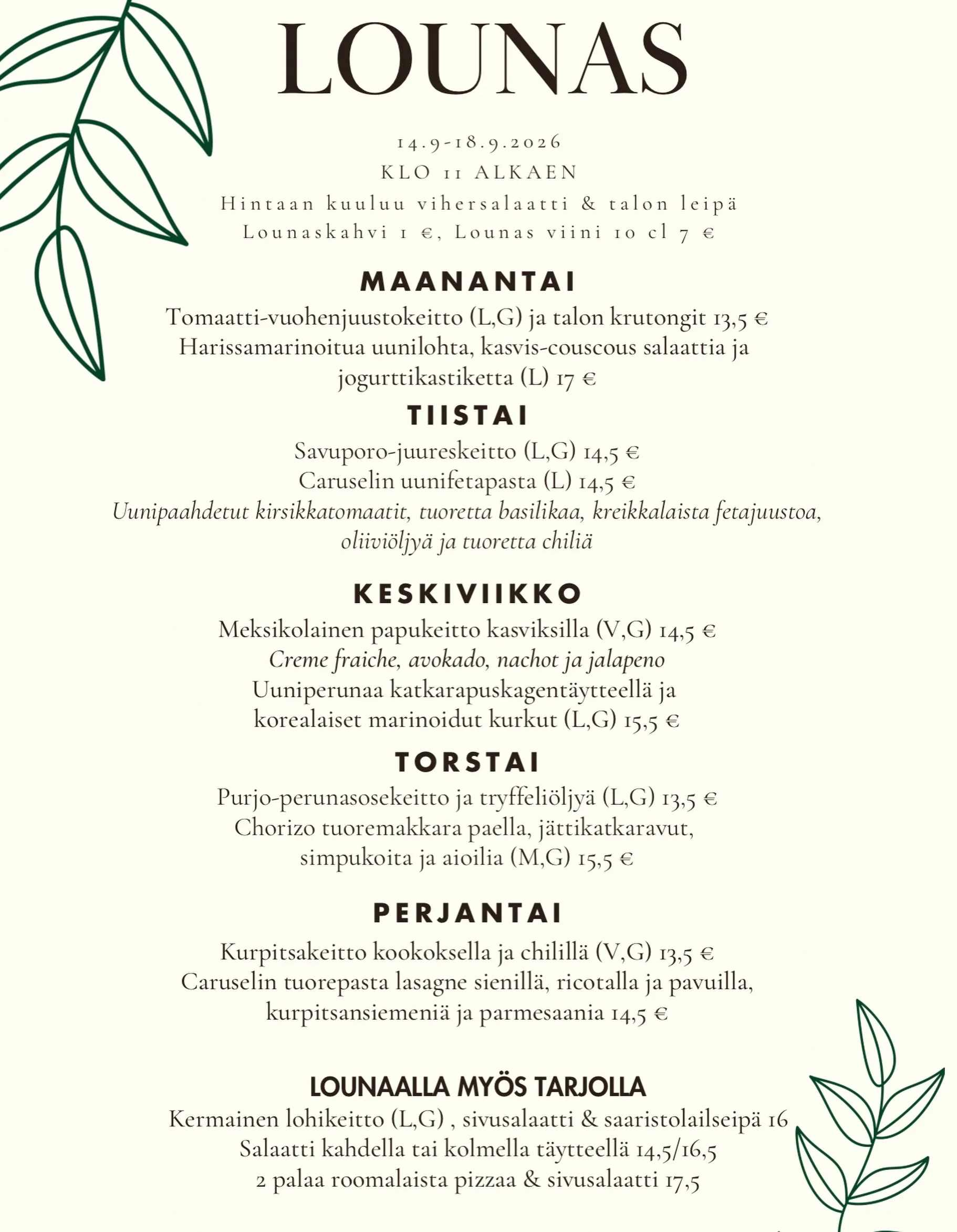 Lounaslista 14.9-18.9🤎