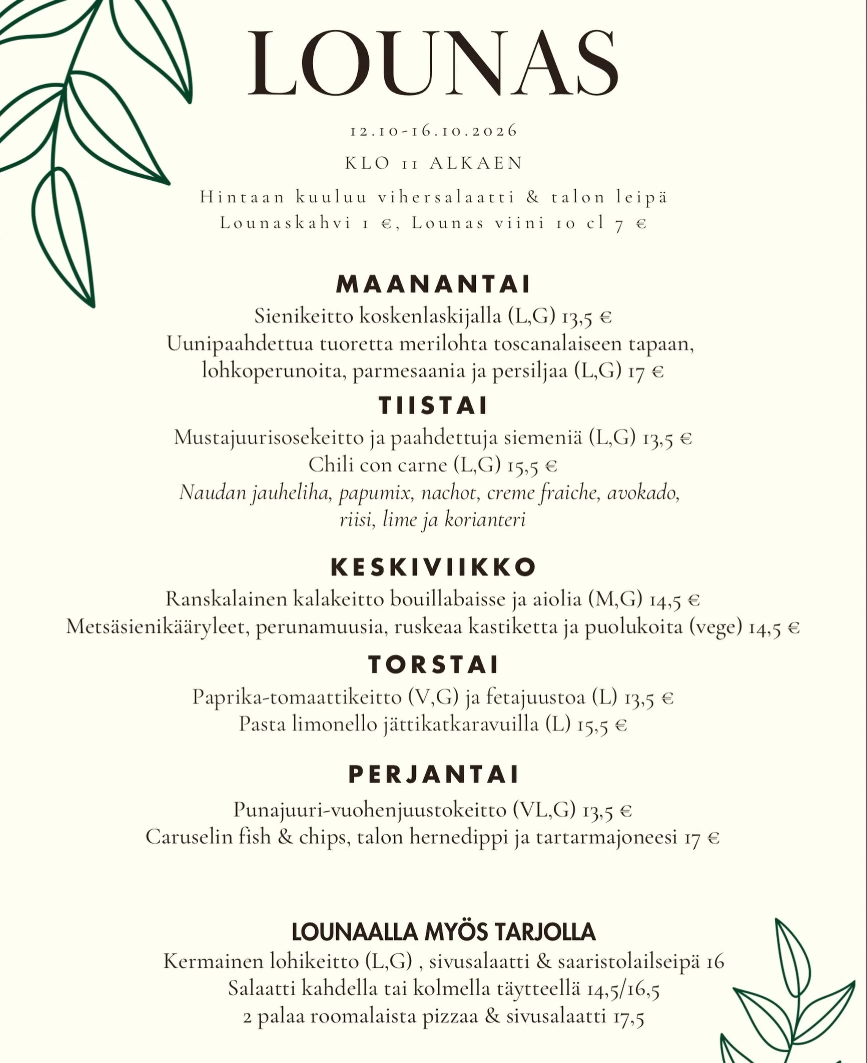 Viikon lounaslista✨