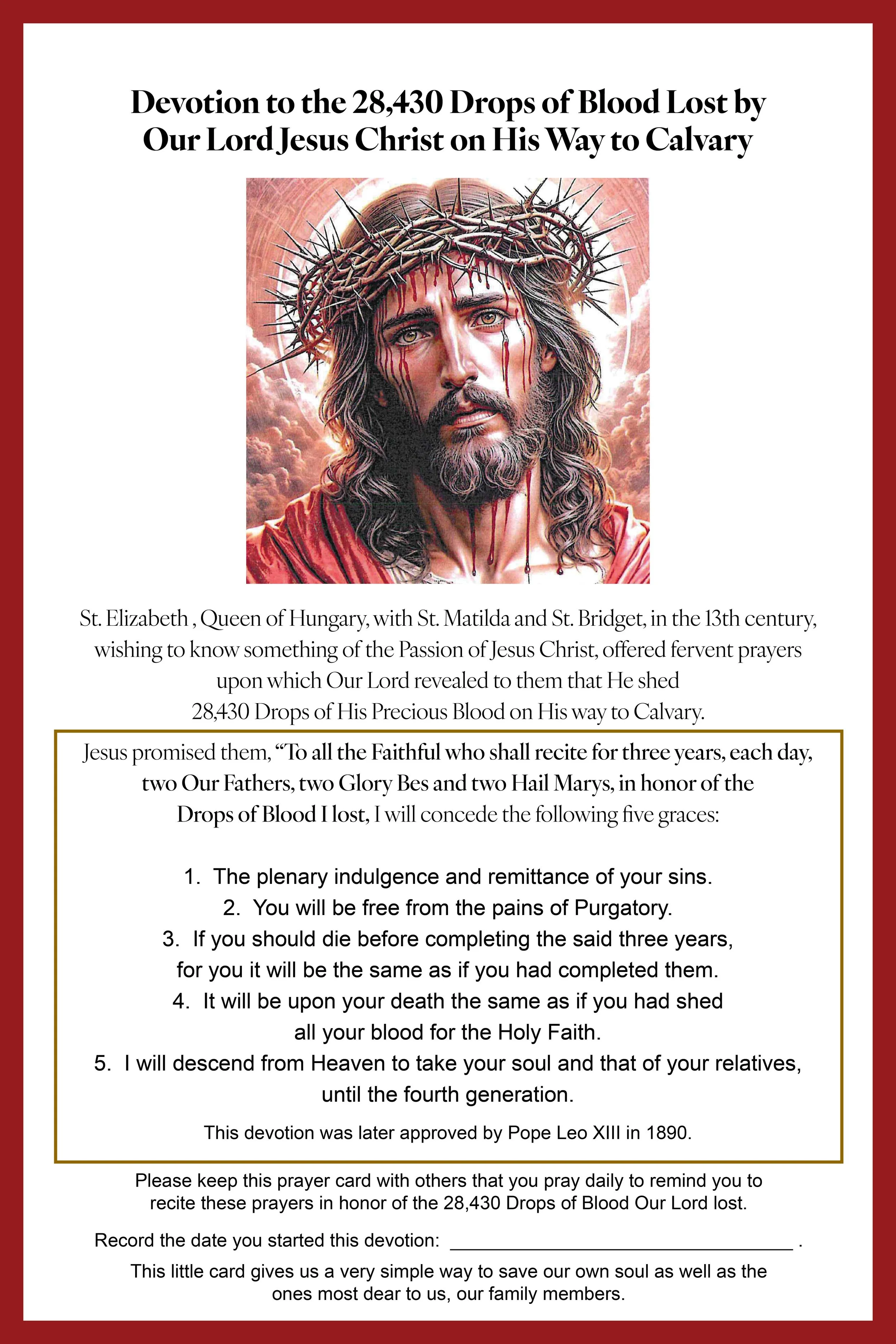 Blood of Christ Prayer Cards (250 Cards)