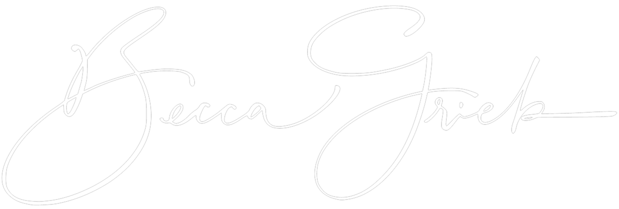 Stylized white cursive text reading 'Becca G.' on a black background.