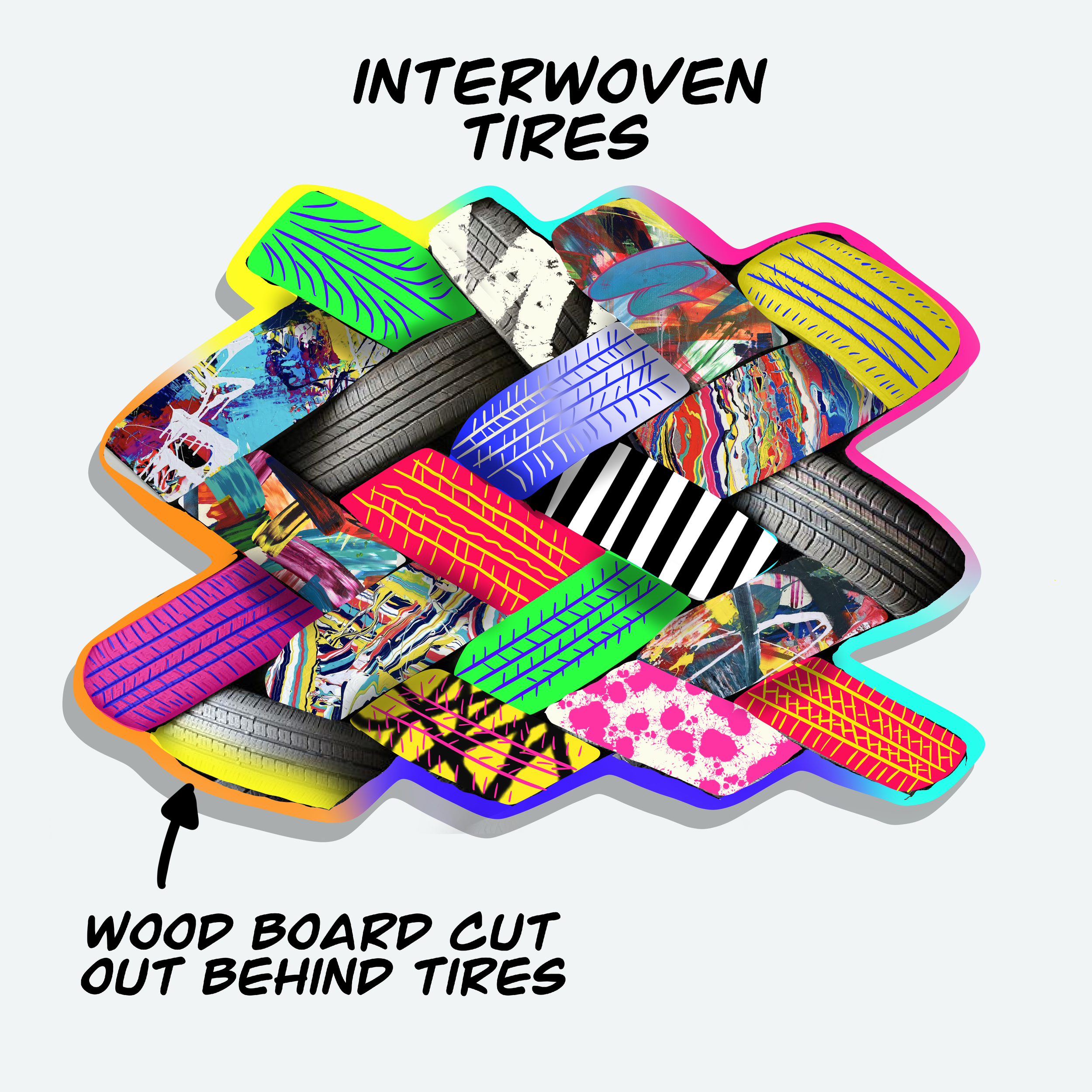 concept 4. interwoven tires on wood board for wall display.png