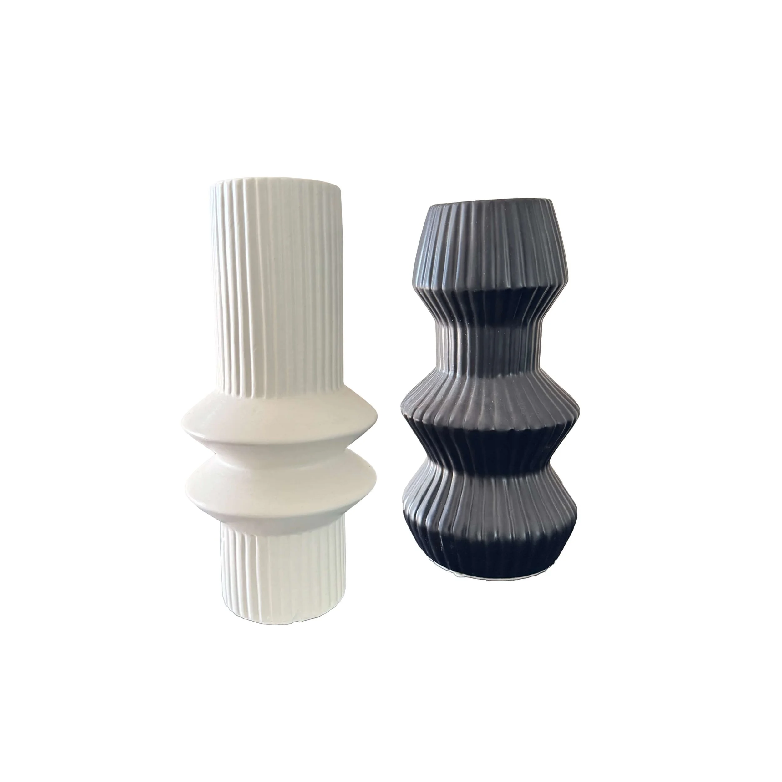 Pair of Small, Modern Vases Black & White