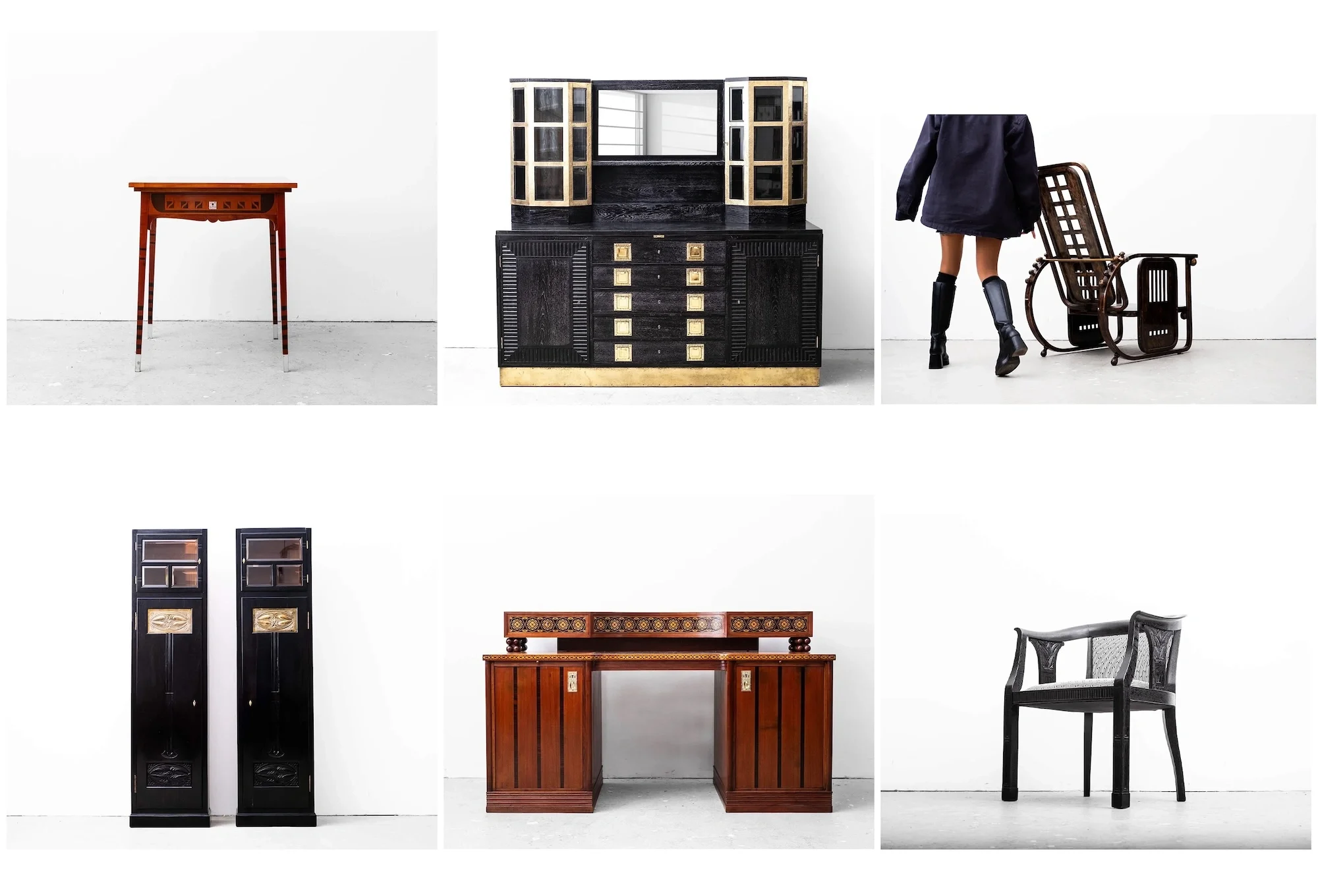 Auswahl an Wiener Jugendstil Möbeln von Josef Hoffmann und seinen Schülern der Wiener Kunstgewerbeschule zwischen 1897 und 1913