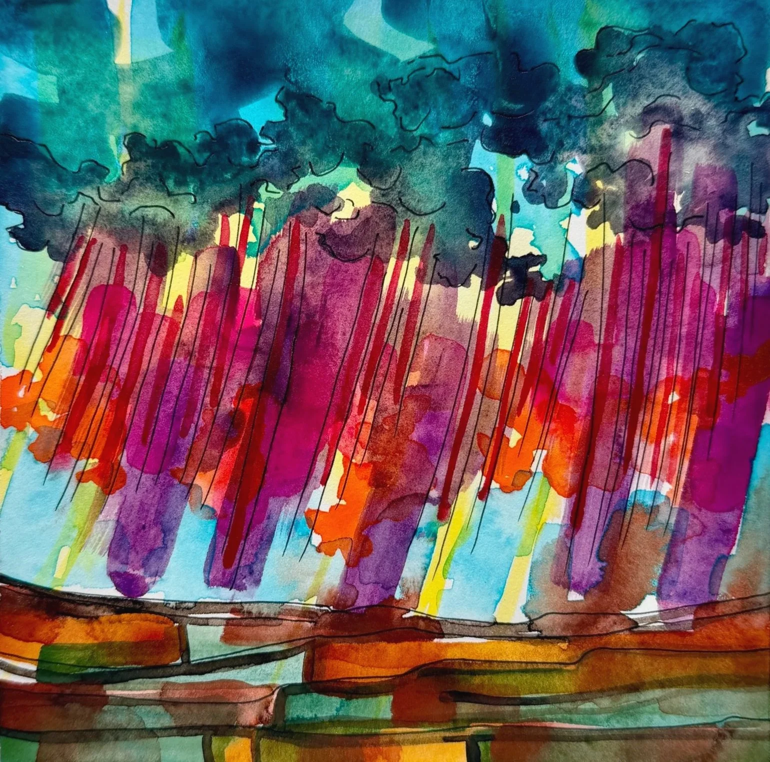 Sometimes the view is strange. Watercolor on paper. 8"x8"