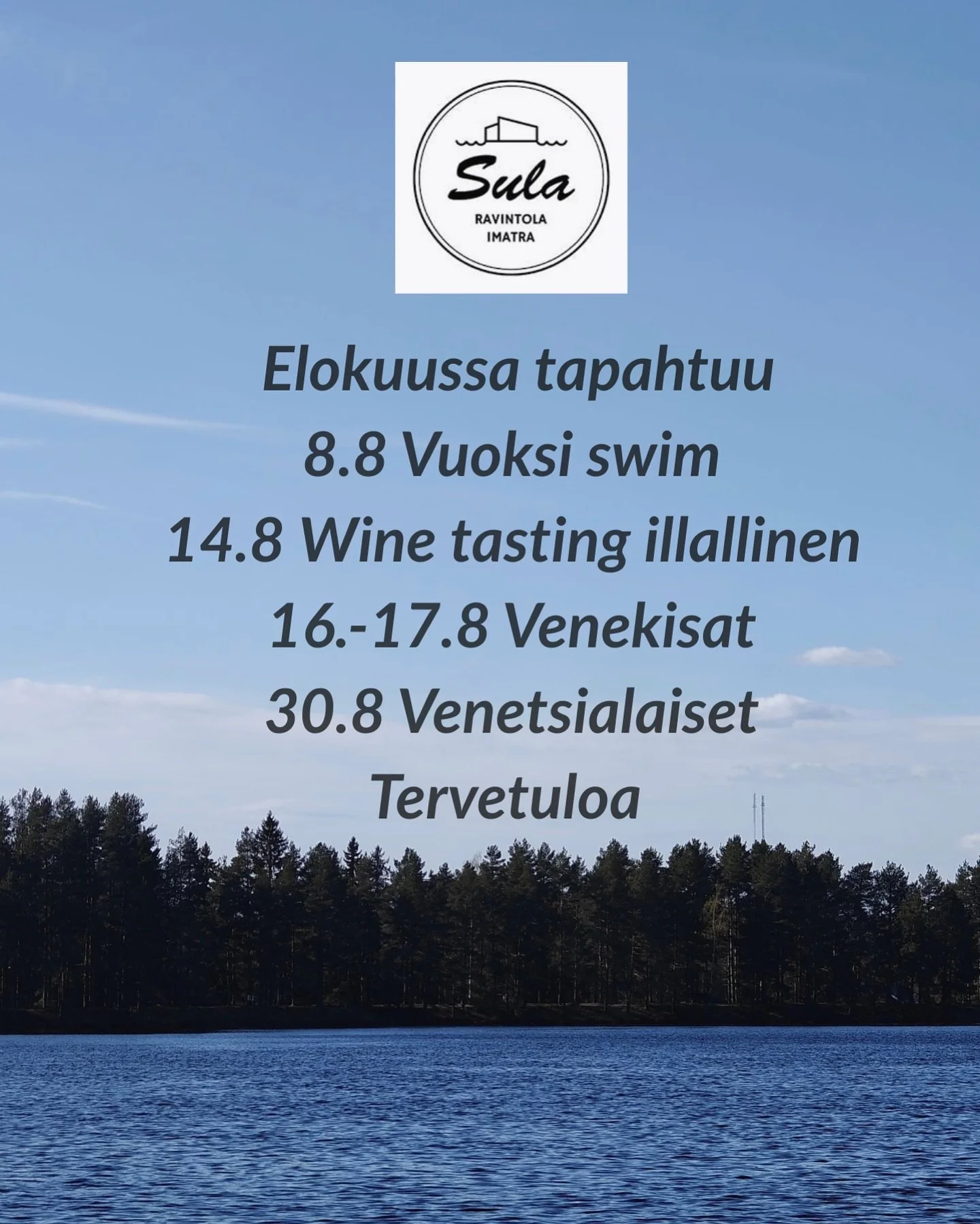 Elokuussa nautitaan viel&auml; kes&auml;st&auml; ja tapahtumista ☀️🍃

L&auml;mpim&auml;sti tervetuloa 😊