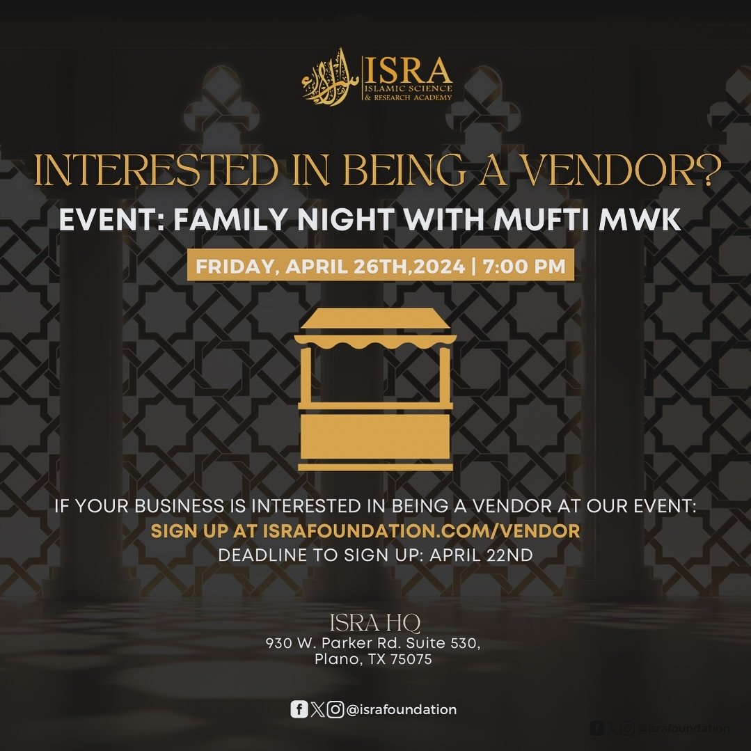 If your business is interested in being a vendor at our Family Night event on April 26th, sign up at israfoundation.com/vendor or find the vendor form under the contact tab on our wesbite. Deadline to register is April 22nd