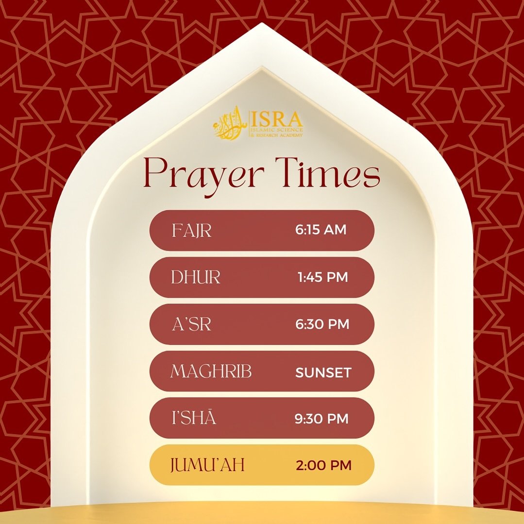 Starting tomorrow updated prayer times inshā&rsquo;Allāh. Join us for daily prayers at ISRA!

ISRA HQ
930 W. Parker Rd. Suite 530, 
Plano, TX 75075