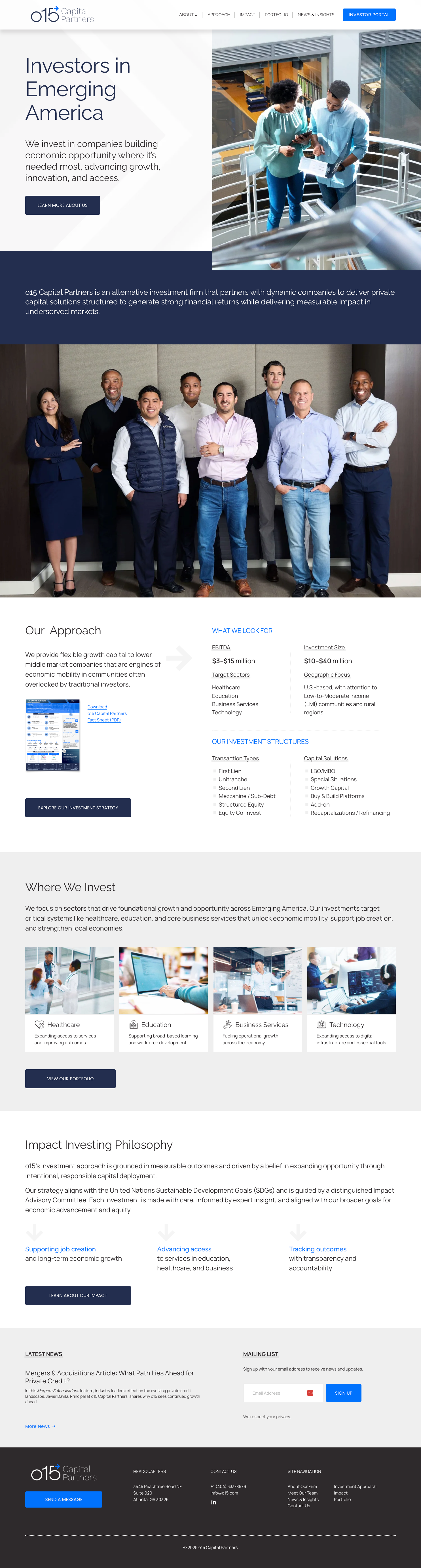 Homepage of o15 Capital Partners website.