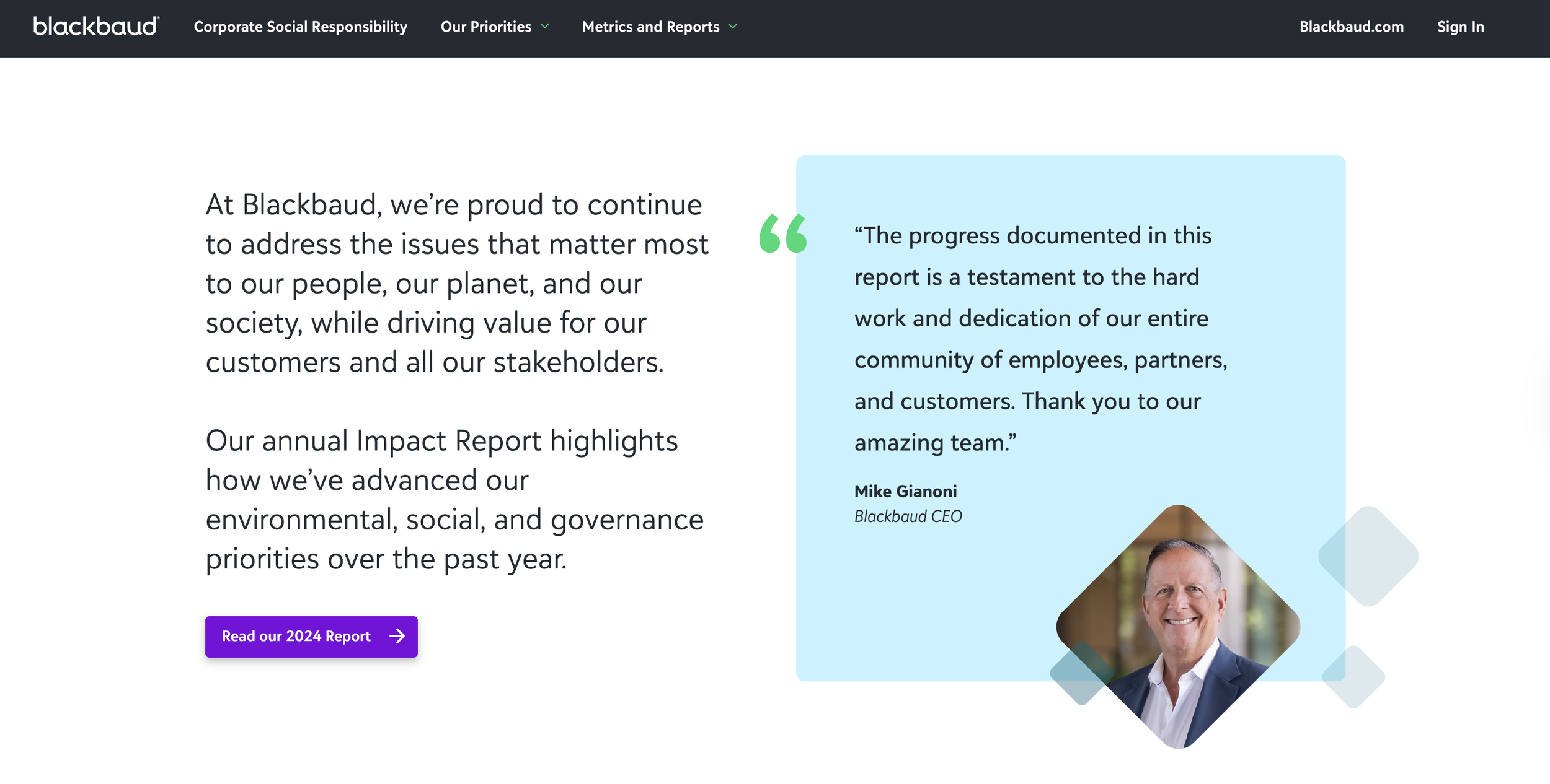 Blackbaud 2024 CSR Report Landing Page