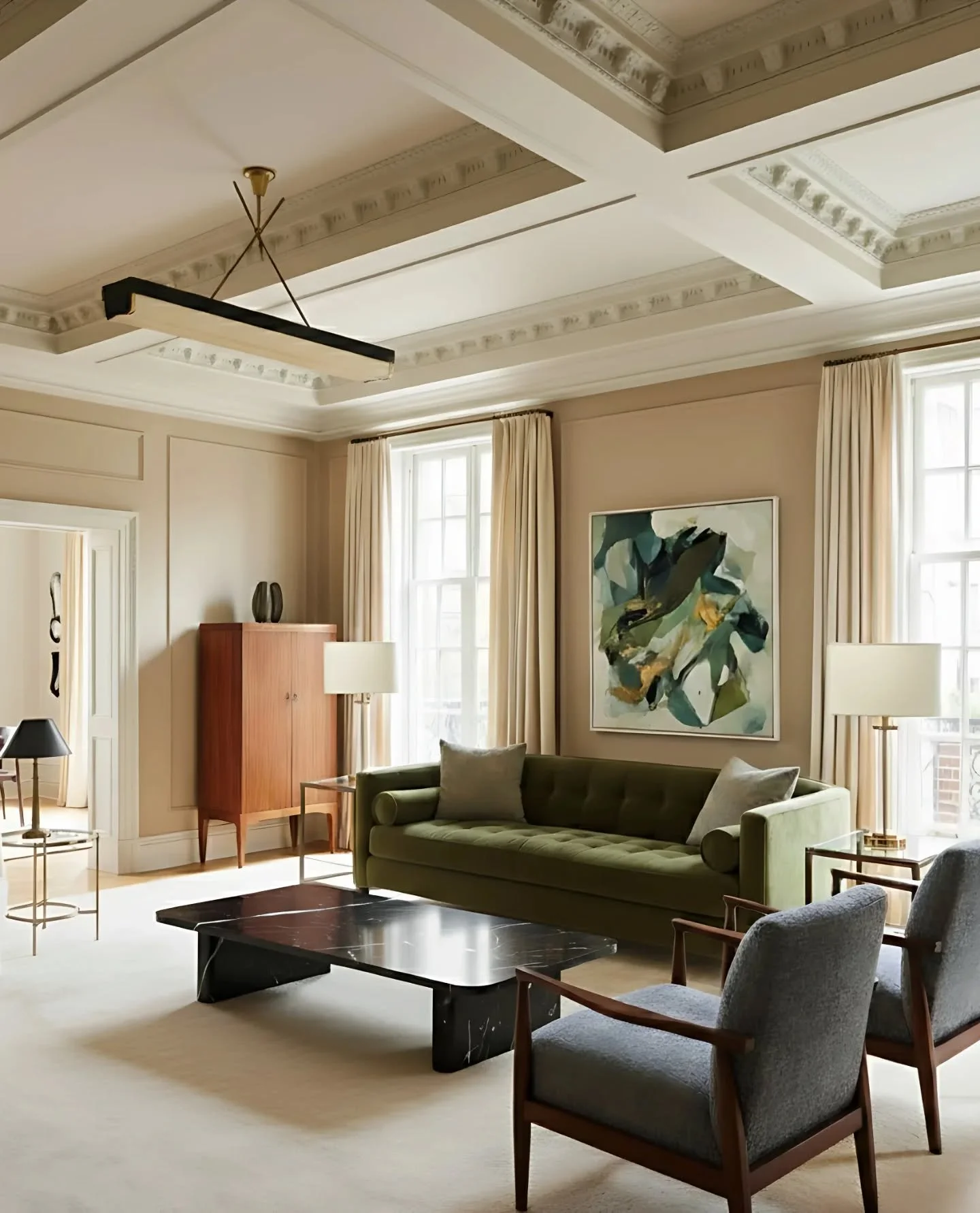 The Lancaster 

Our monolithic coffee table in honed Nero Marquina marble sits here in a Mayfair residence, holding its own against the room&rsquo;s layered design 

Inspired by the brutalist movement of the 1950s, its sharp geometry and deep black s