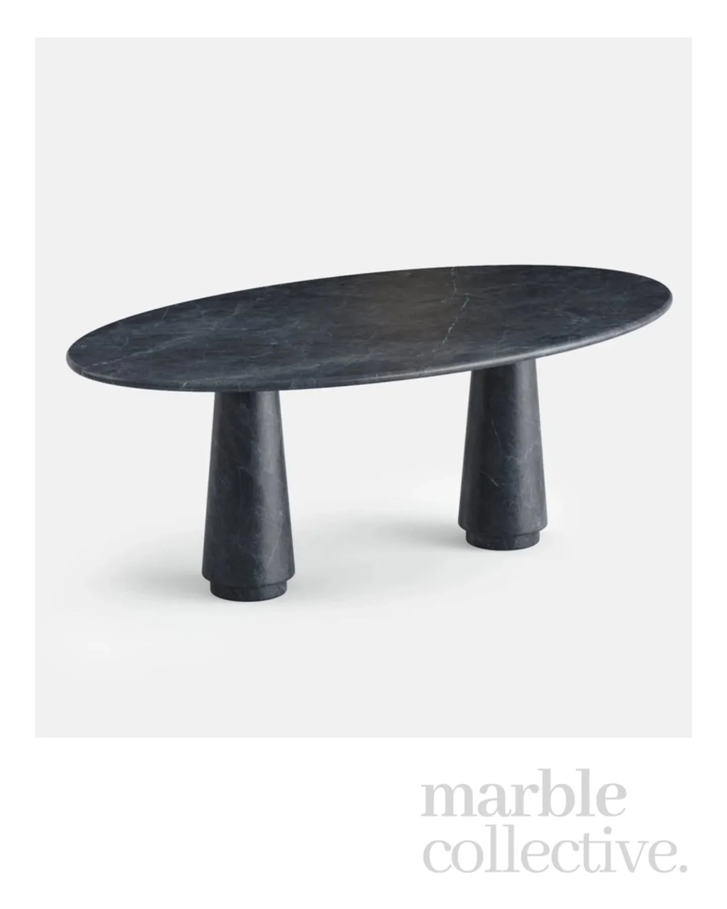 The Clarence Dining Table 

Crafted in honed Ruivina marble with an elliptical top and conical legs. Designed to seat up to eight, this piece blends traditional geometry with a modern finish.

Strong lines, balanced form, and the natural movement of 