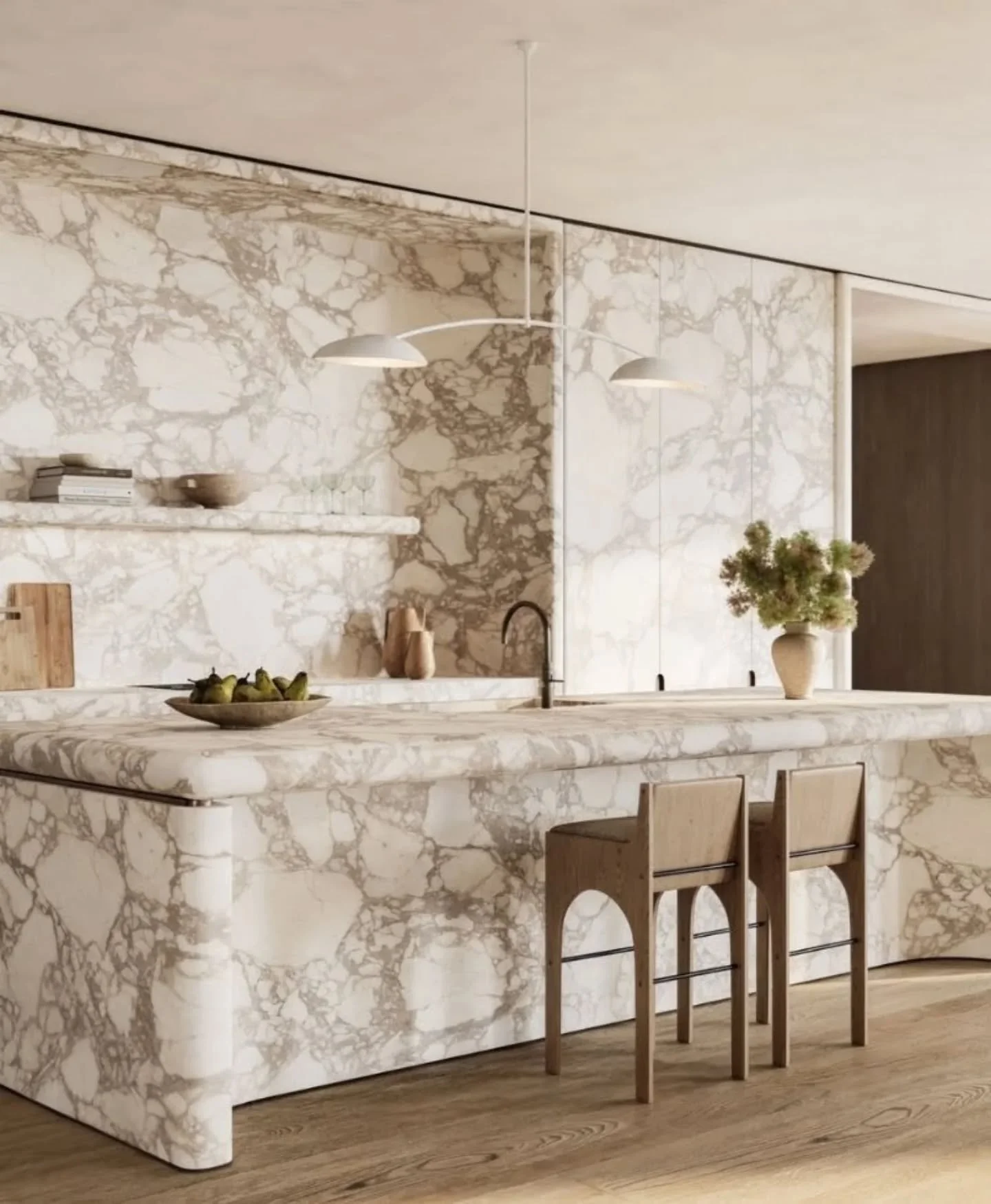 A beautiful showcase of design harmony 🤍 a collaboration between @spiritleveldesigns, @tzarchitecture and @banda.property, captured here in Sydney.

Design of balance, natural stone and craftsmanship.

Inspired design that feels effortless.

#Marble