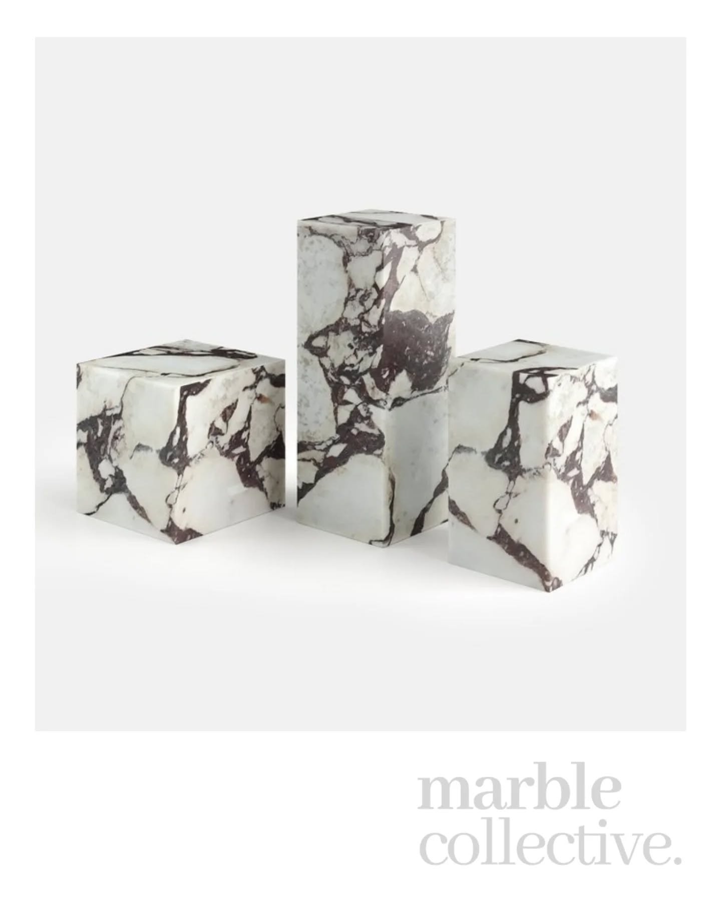 I love how the Hawksmoor collection always holds its own, clean geometry, simple lines and that Calacatta Viola pattern doing exactly what it&rsquo;s meant to do. Every table and plinth comes out slightly different because the stone has such a strong