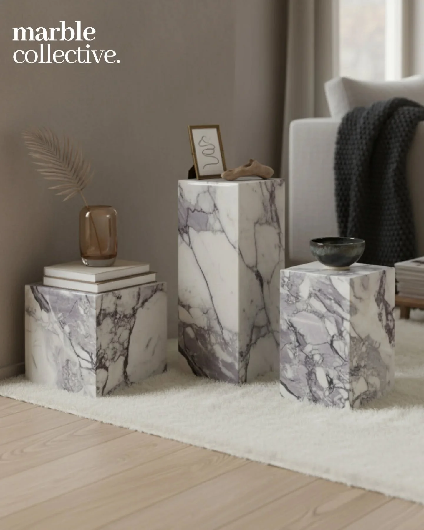 There&rsquo;s something really calming about seeing the Hawksmoor pieces sitting together like this. 

Arabescatto Corchia always has this gentle movement running through it and the geometry feels even cleaner against those soft tones. It&rsquo;s one