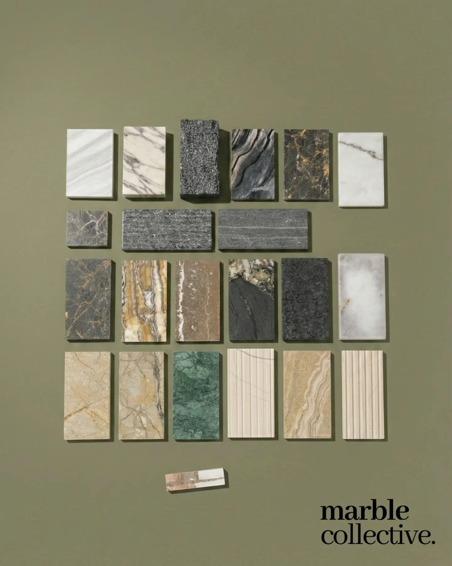 Most people pick stone from a tiny square in a showroom.

We don&rsquo;t.

This is how we start.

Full palette out.

Every vein, every shift in tone, every texture laid side by side so you can actually see what you&rsquo;re choosing.

This is because