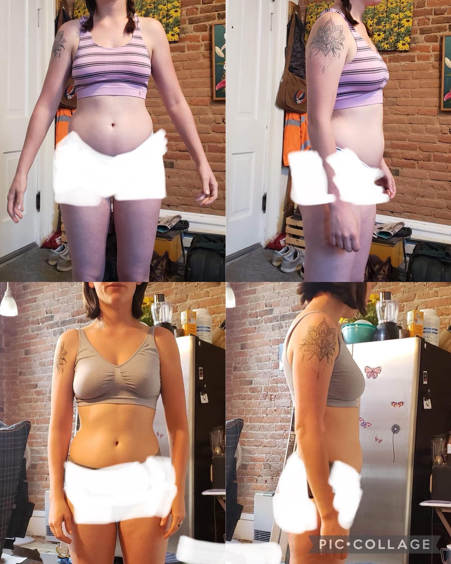 This is ONE MONTH of nutrition coaching. 

Client: @kristin_of_lakecity 

Top photos: 114.2lbs, consuming LESS THAN 1000 calories
Bottom photos: 112.2lbs, consuming ~1900 calories

The abdominal muscles are more defined, the hips are leaner, while th