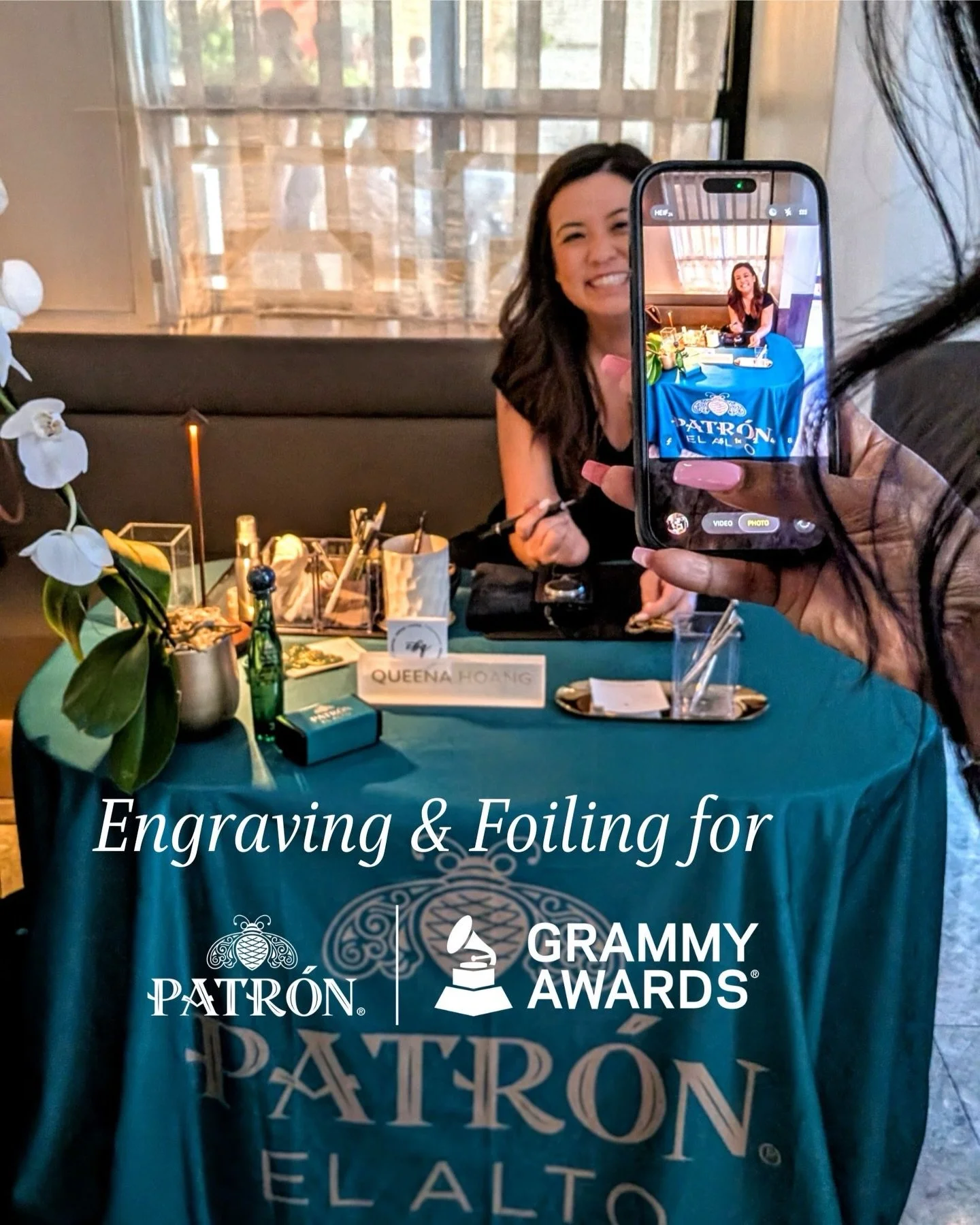 And the award for Best New Artist goes to&hellip;✨🏆

Thank you for having me, @patron! 

.
.
.
#grammyawards #brandactivation #experientialmarketing #bottleengraving #losangelescalligrapher