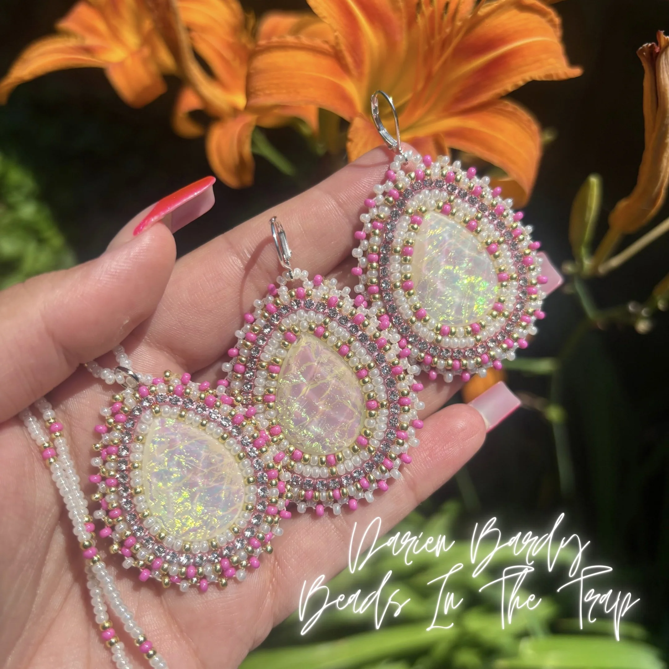 Pink Aura Earring & Necklace Set