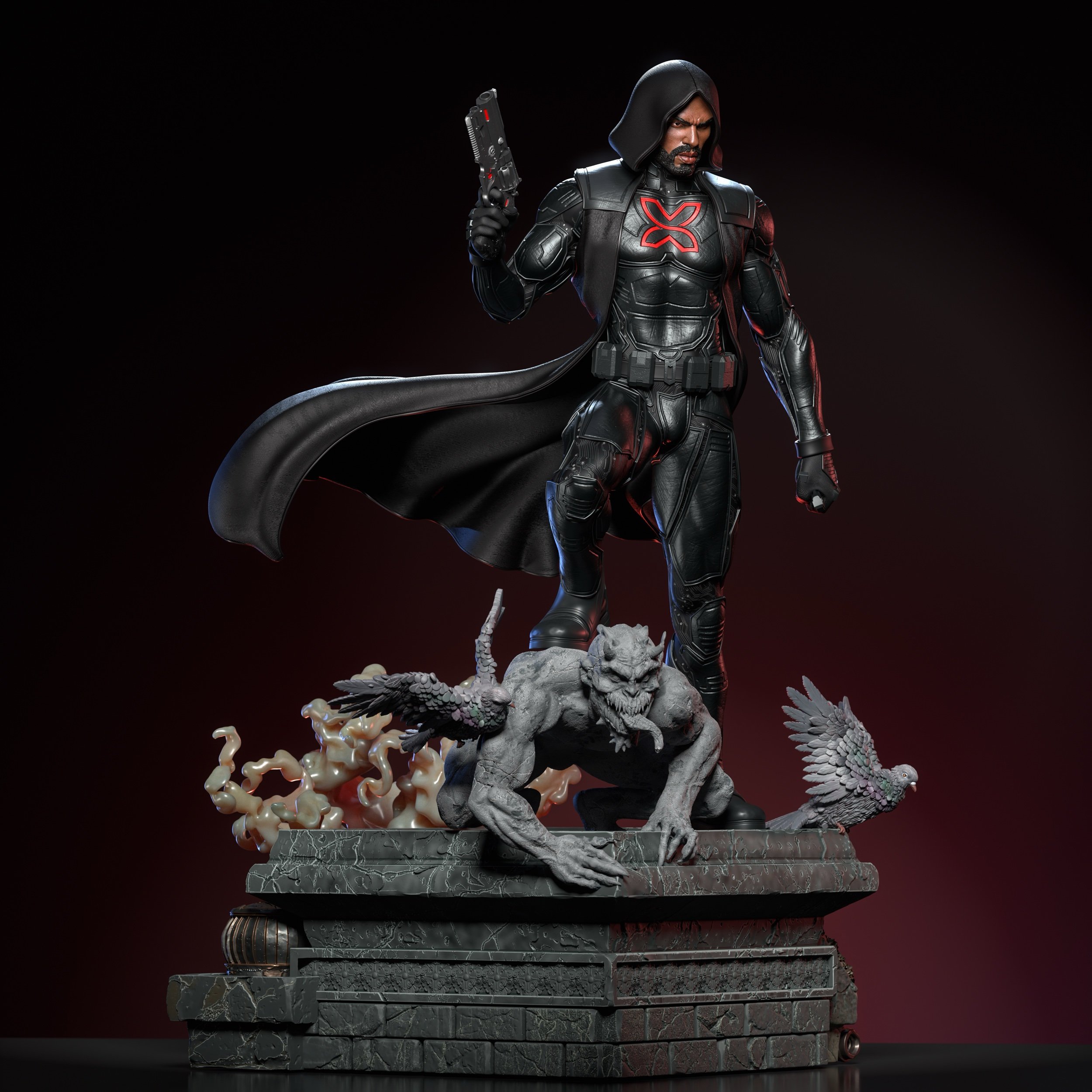 3D mockup of the Way of Paman's original Dark Sentiel Future Suit statue. Statues for sale are slightly different.