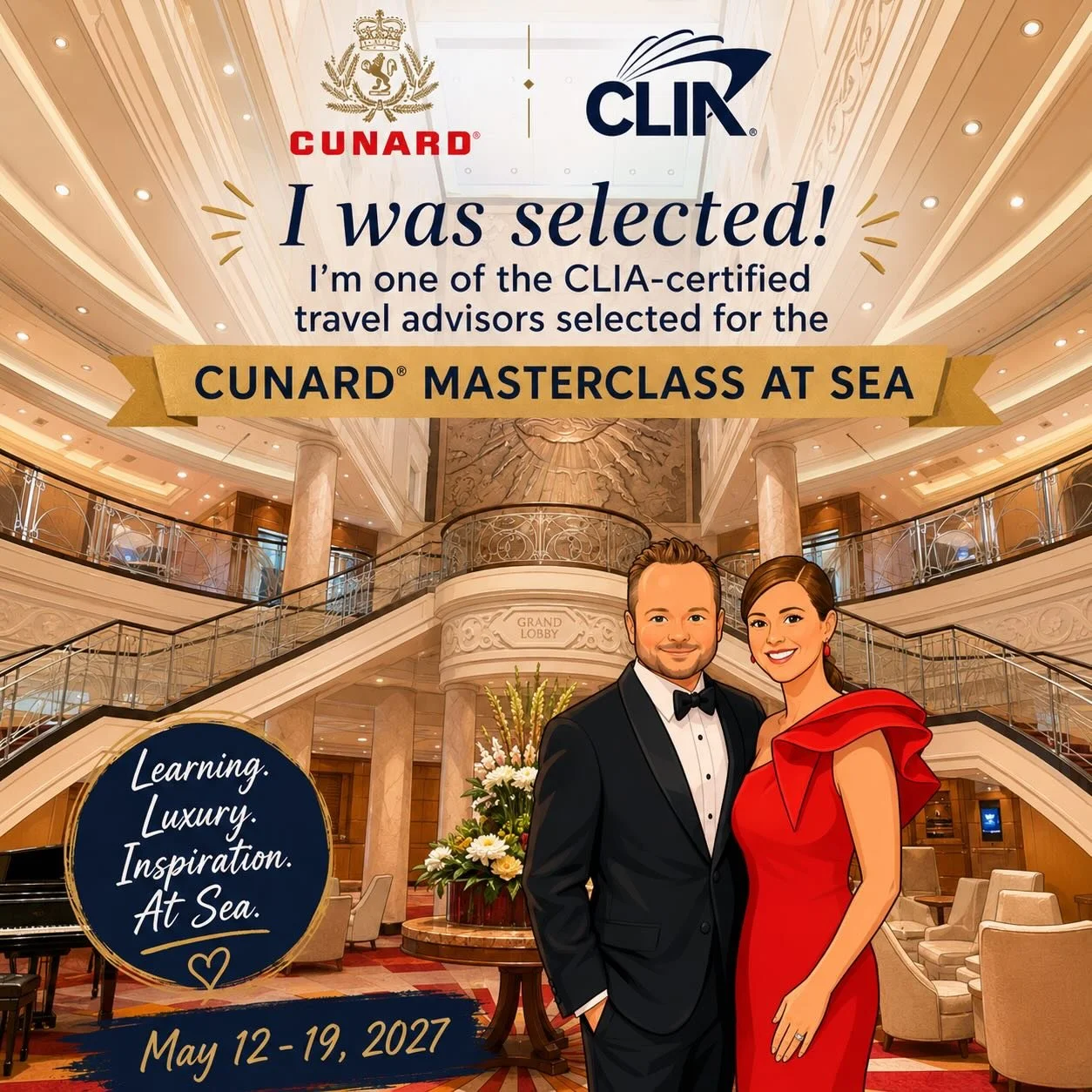 I&rsquo;m so excited to share that I&rsquo;ve been selected as one of only 40 CLIA-certified Travel Advisors to attend the Cunard Masterclass at Sea aboard the legendary Queen Mary 2 in May 2027! 🚢✨

Jay and I absolutely loved our cruise on the beau