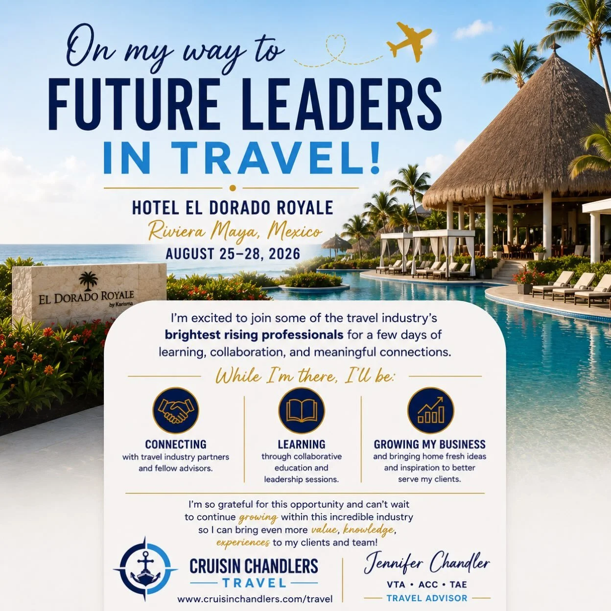I&rsquo;m headed to Future Leaders in Travel in Riviera Maya, Mexico! ✈️🌴

I&rsquo;m incredibly honored to have been selected from a competitive group of applicants for this opportunity. Future Leaders brings together a small group of rising profess