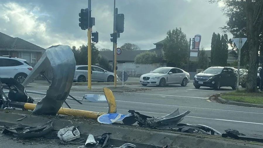 Car slams into traffic light pole on busy Christchurch road - Chris ...