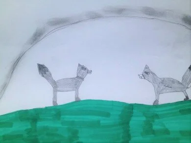Children's Marker Drawing of Wolves