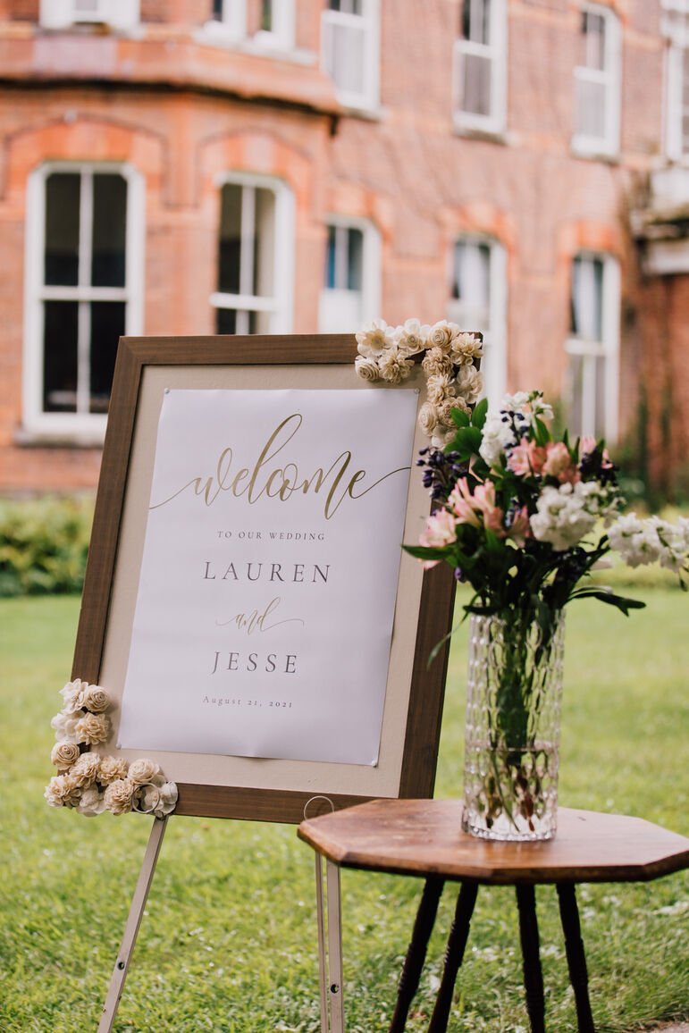  Welcome sign for an outdoor wedding ceremony 