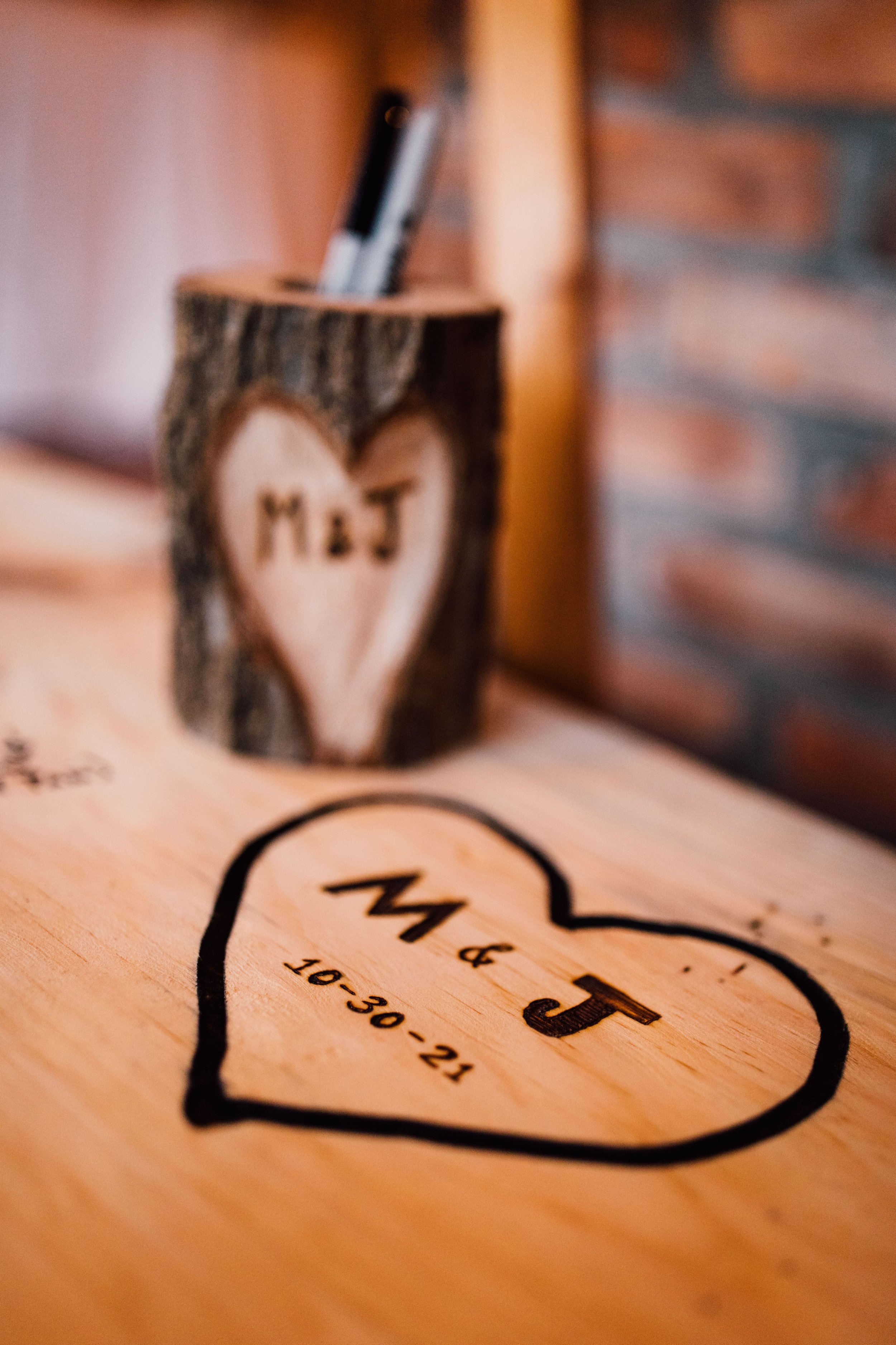  wood carved guestbook from an elegant barn wedding  