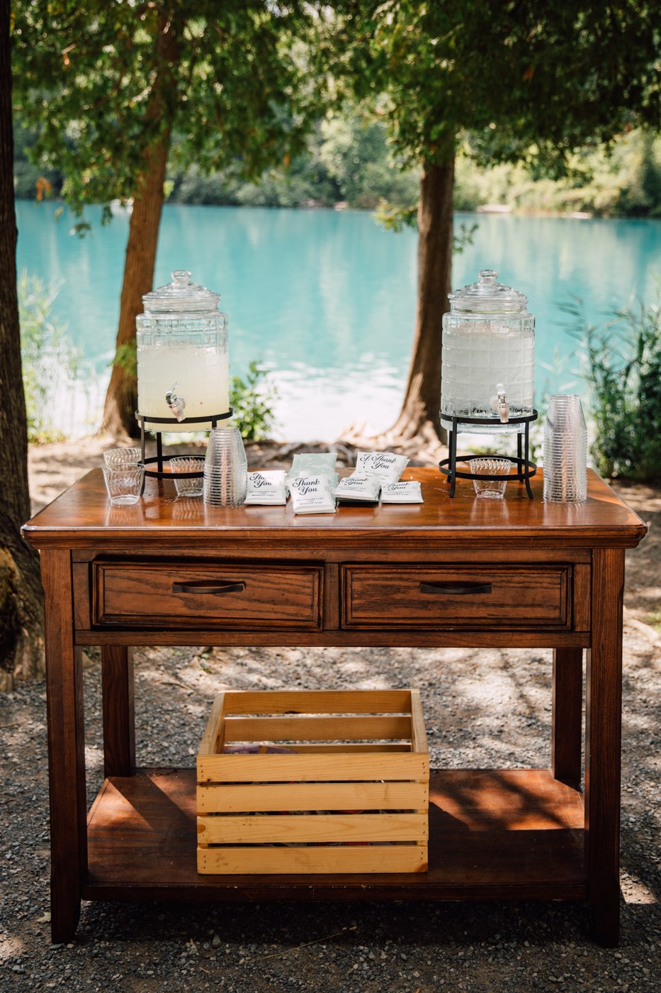  Drink stand at lakeside wedding in Green Lakes State Park 