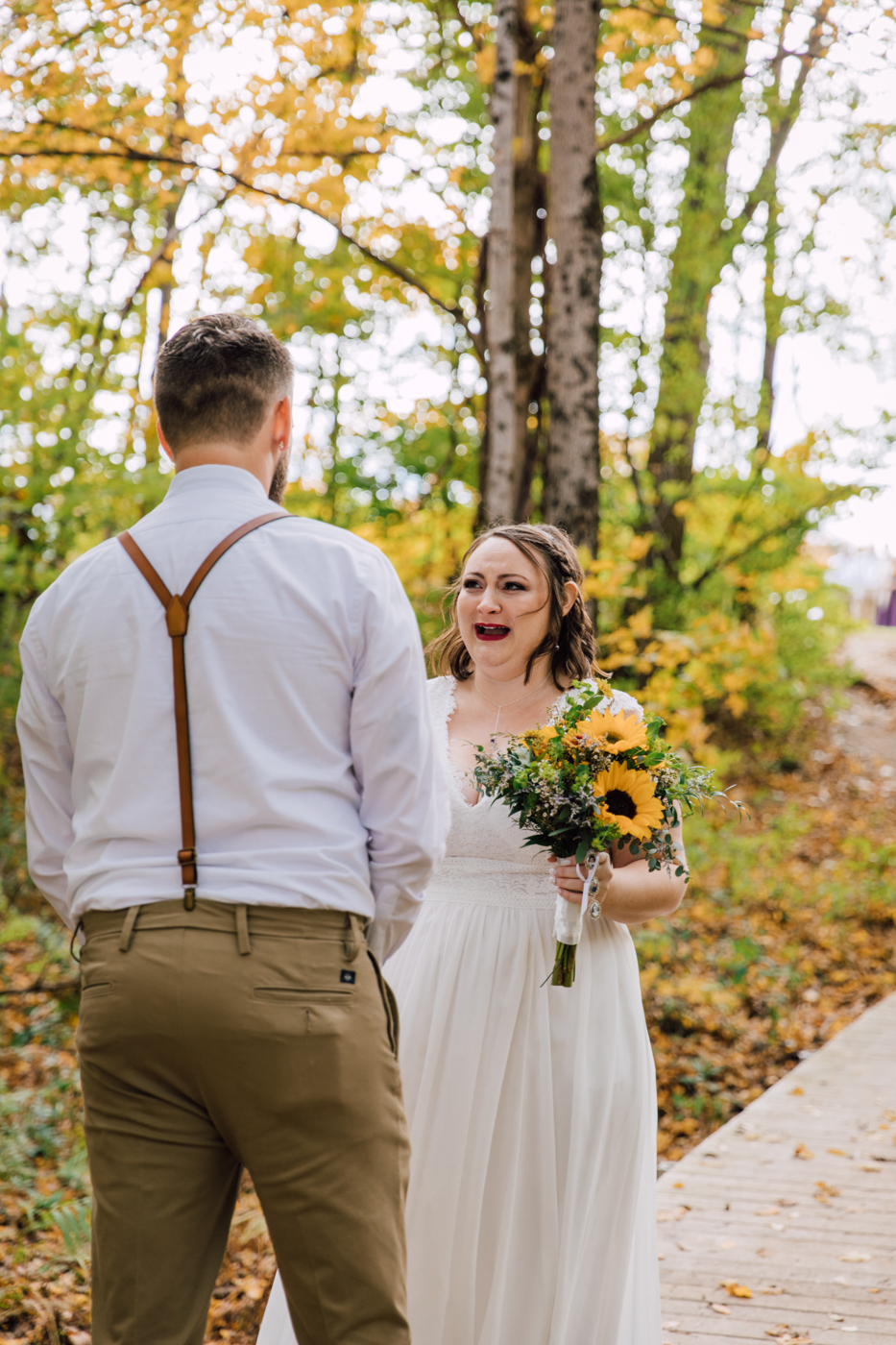  Bride tears up when she sees her Groom for the first time before her Tailwater Lodge wedding in central NY 