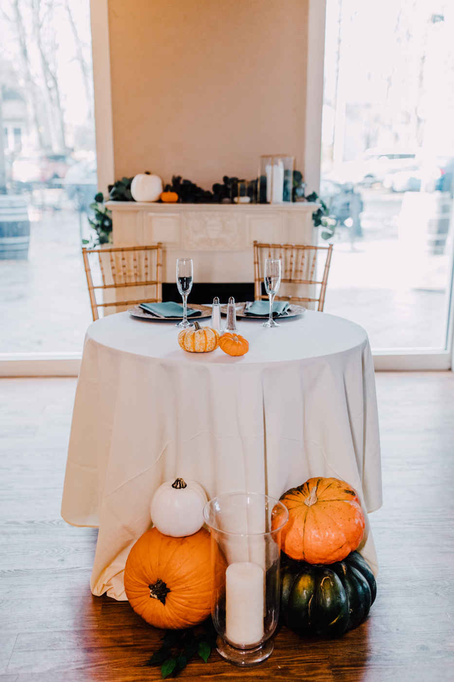  Sweetheart table with pumpkins and gourds for a fall wedding in Mendon NY 