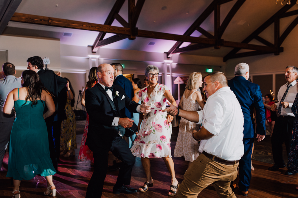  Guests dance during a wedding at Timber Banks golf course in Central NY 
