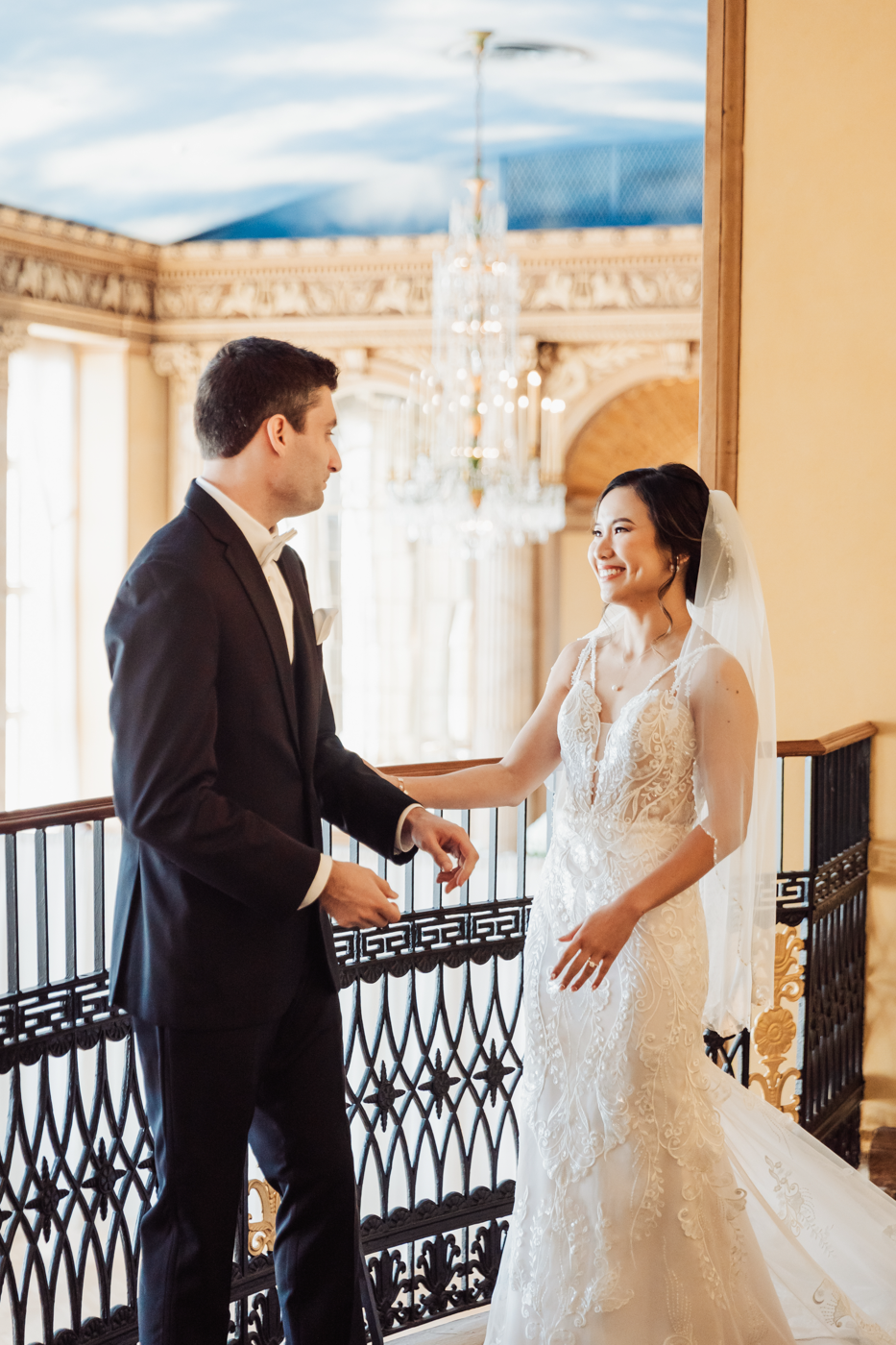  Wedding first look and the Bride and Groom see each other for the first time before their elegant ballroom wedding in Syracuse NY 