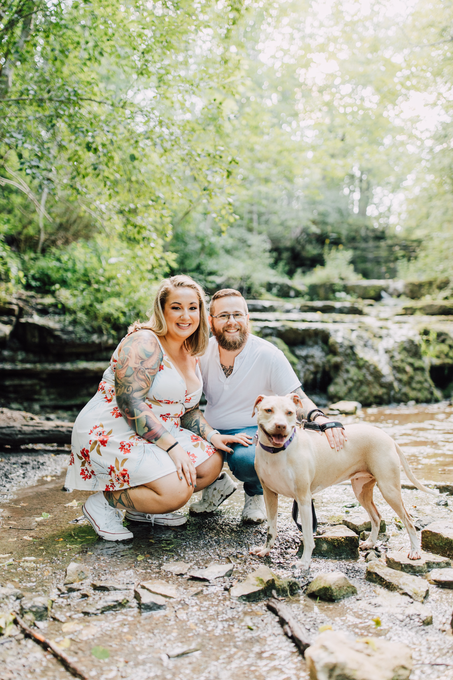  Engaged couple have a waterfall photoshoot in Manlius NY with Brittany Juravich and their dog 