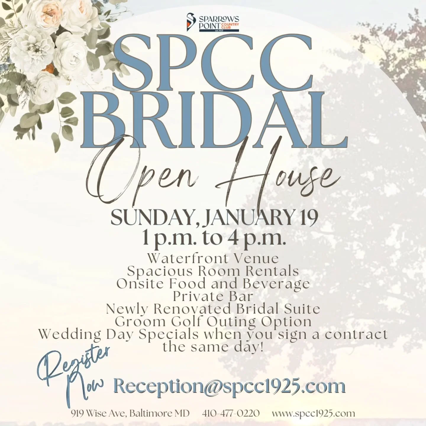 Newly engaged? Mark your calendars, and come see us at the Beautiful Sparrows Point Country Club @spcc1925 🤍