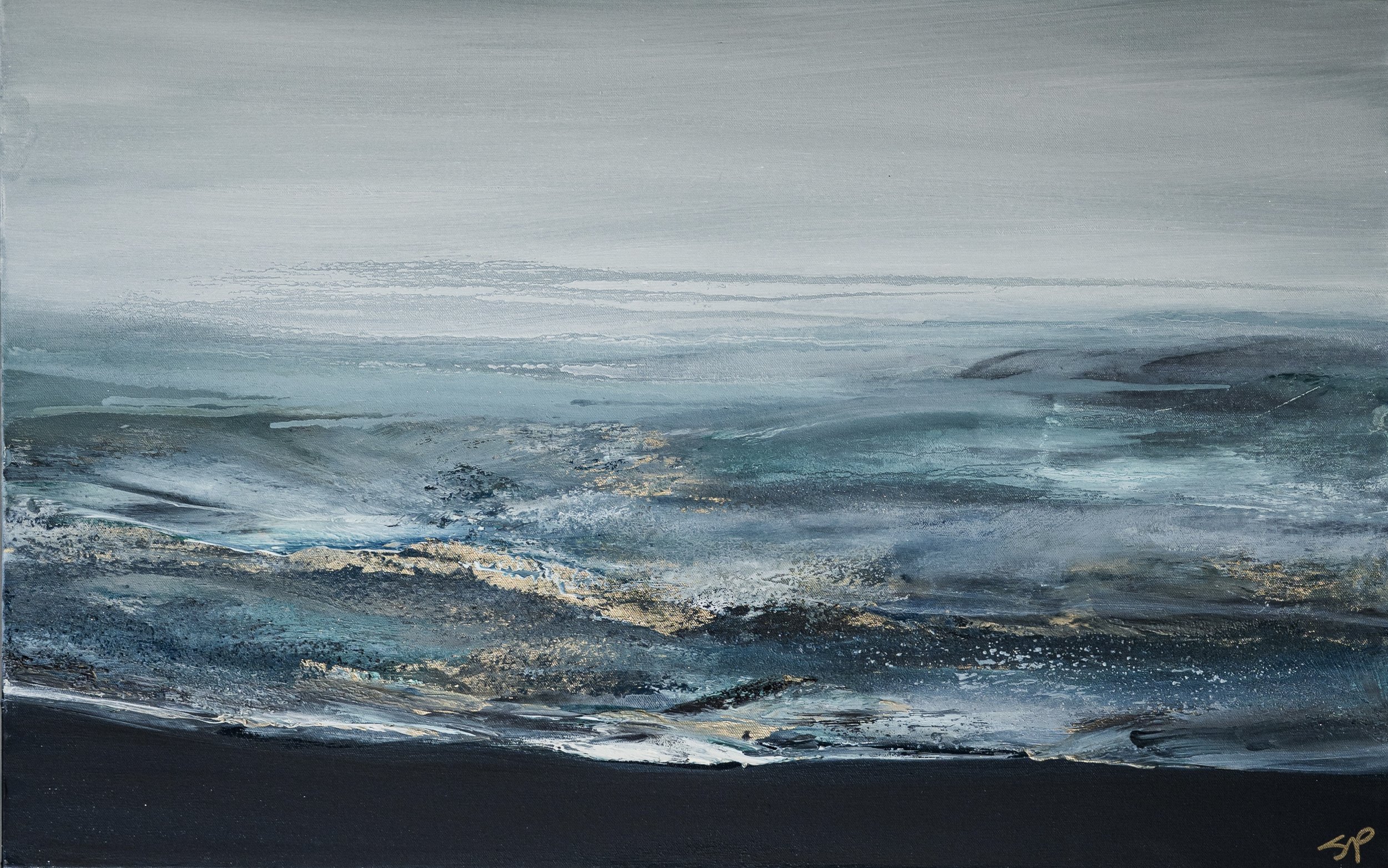 Oil and mixed media seascape on gallery wrapped canvas 2' x 3' x 1.5"