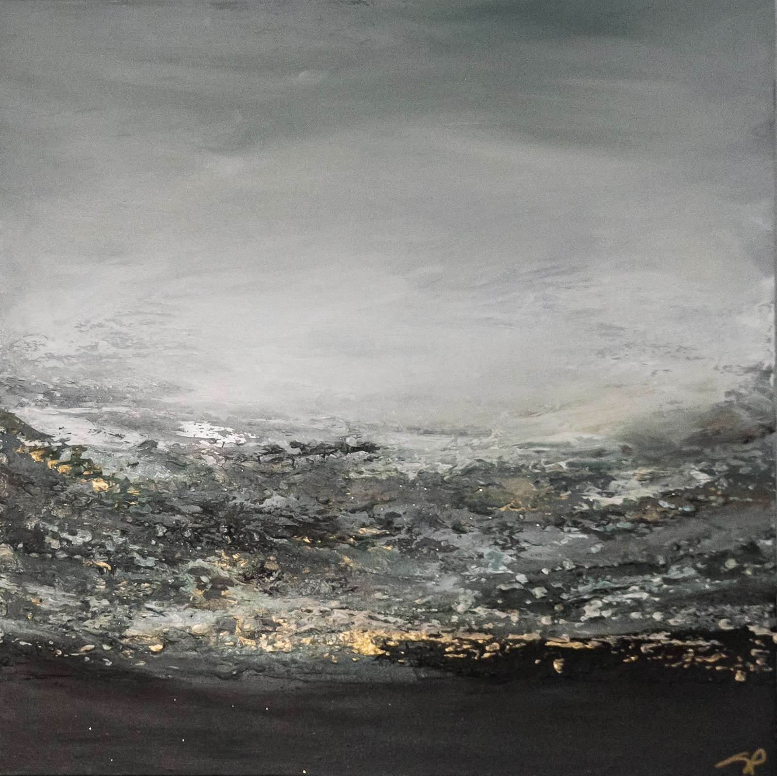Oil and mixed media seascape on gallery wrapped canvas 3' x 3' x 1.5"