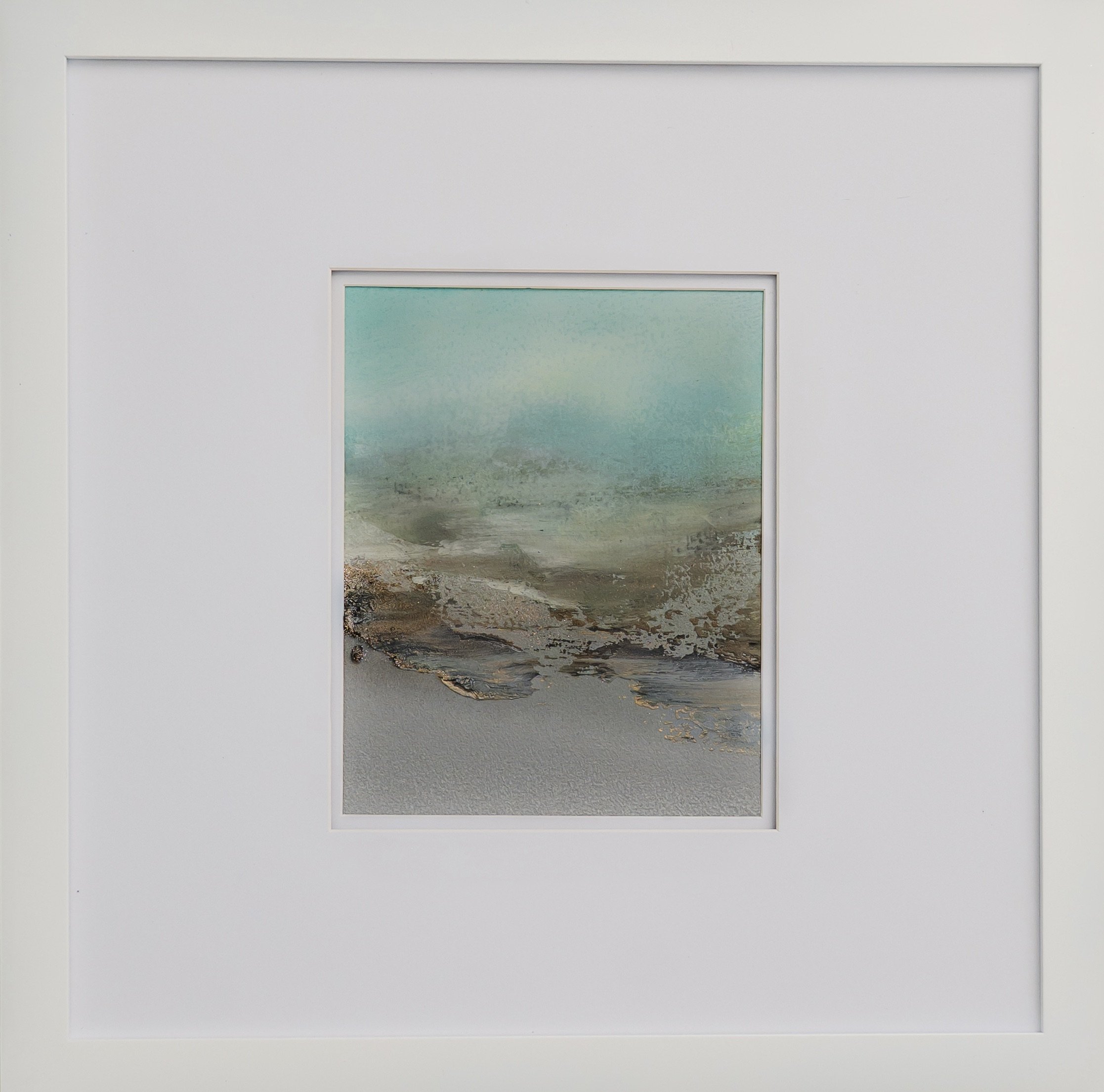Framed mixed media painting on paper, frame measures 20' x 20" and mat opening measures 9.5" x 7.5"