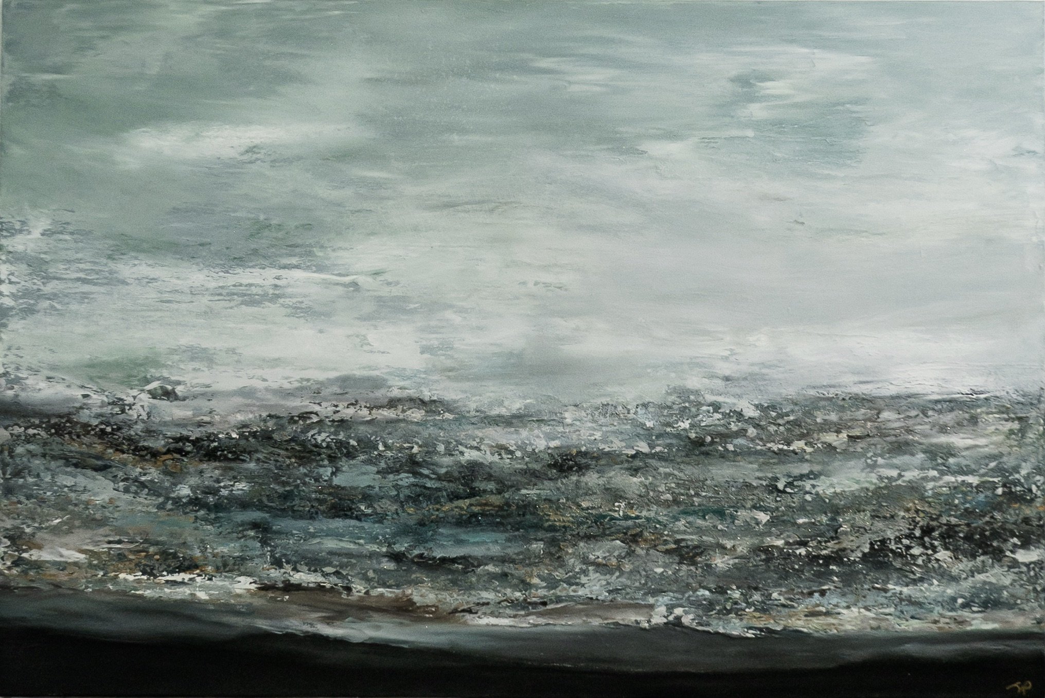 Oil and mixed media seascape on gallery wrapped canvas 4' x 6' x 1.5"