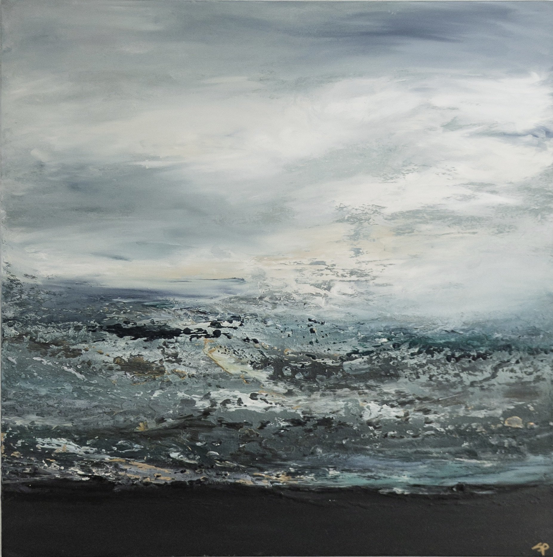Oil and mixed media seascape on gallery wrapped canvas 4' x 4' x 1.5"