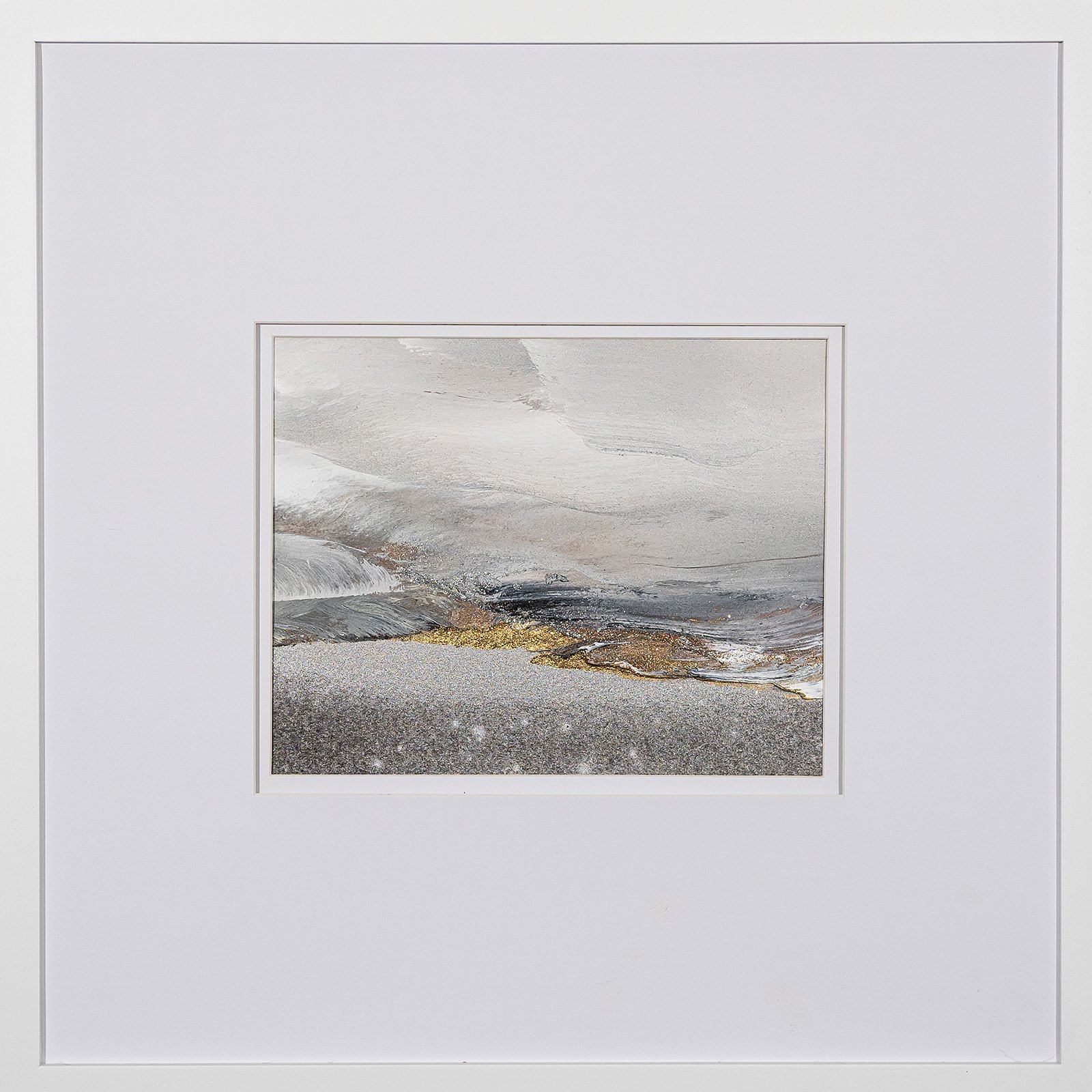 Framed mixed media painting on paper, frame measures 20' x 20" and mat opening measures 7.5" x 9.5"